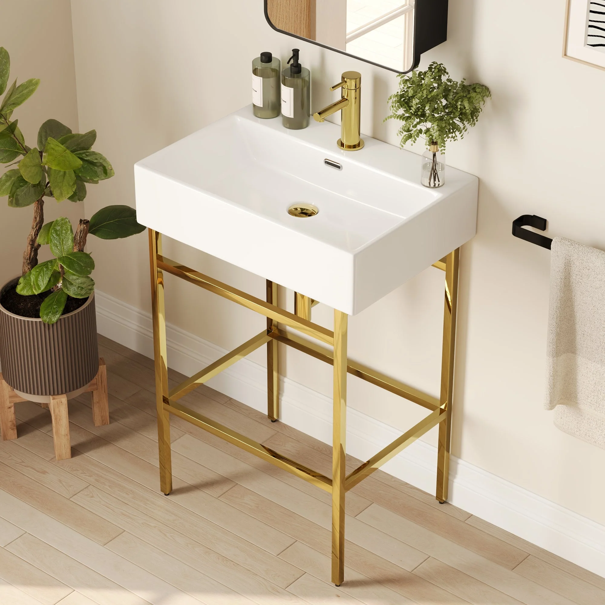 Bathroom Console Sink, 24" W x 17" D x 34" H Rectangular Bathroom Sink with Chrome/Gold/Black Legs Support Ceramic Sink with Overflow - Image 5