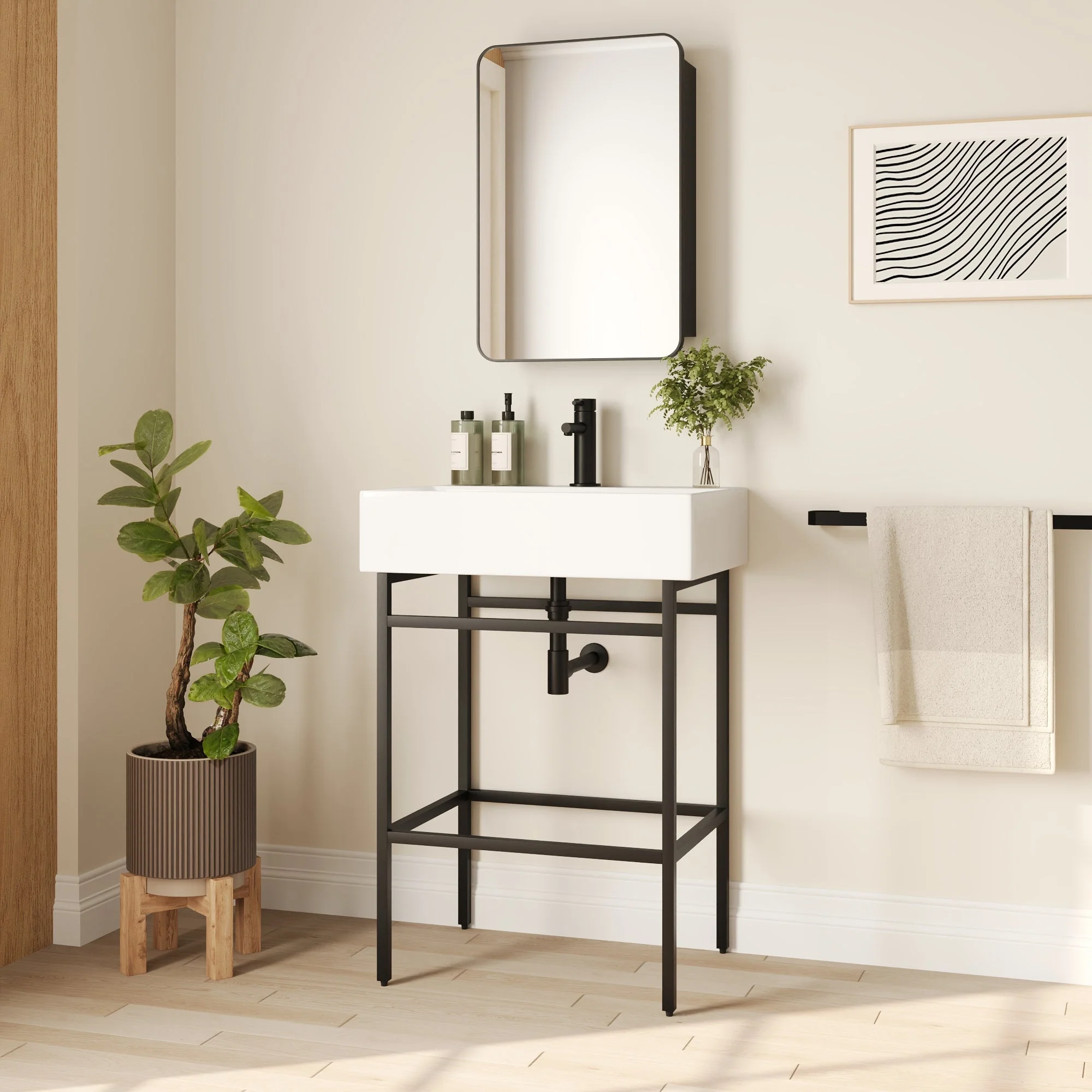 Bathroom Console Sink, 24" W x 17" D x 34" H Rectangular Bathroom Sink with Chrome/Gold/Black Legs Support Ceramic Sink with Overflow - Image 7
