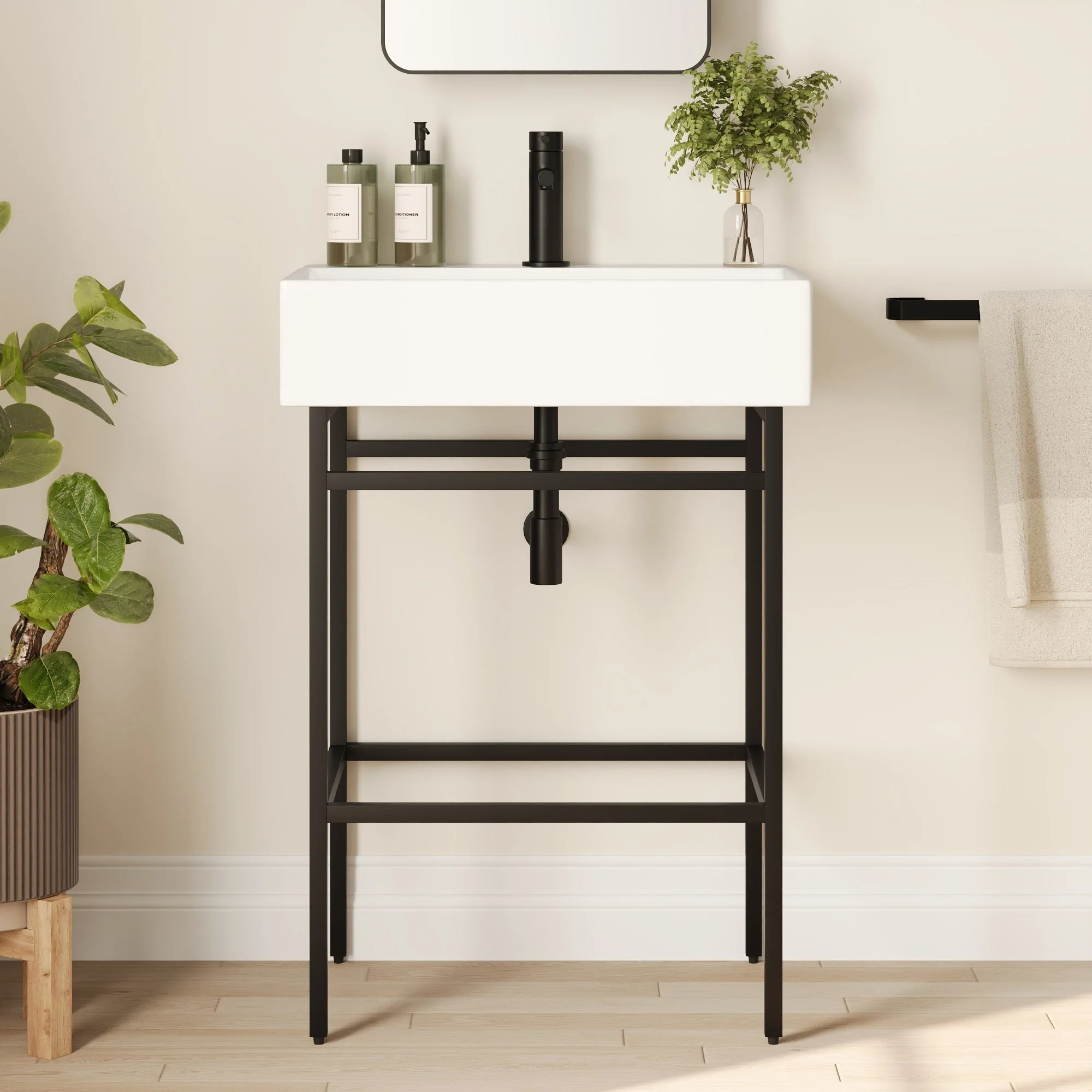 Bathroom Console Sink, 24" W x 17" D x 34" H Rectangular Bathroom Sink with Chrome/Gold/Black Legs Support Ceramic Sink with Overflow - Image 8