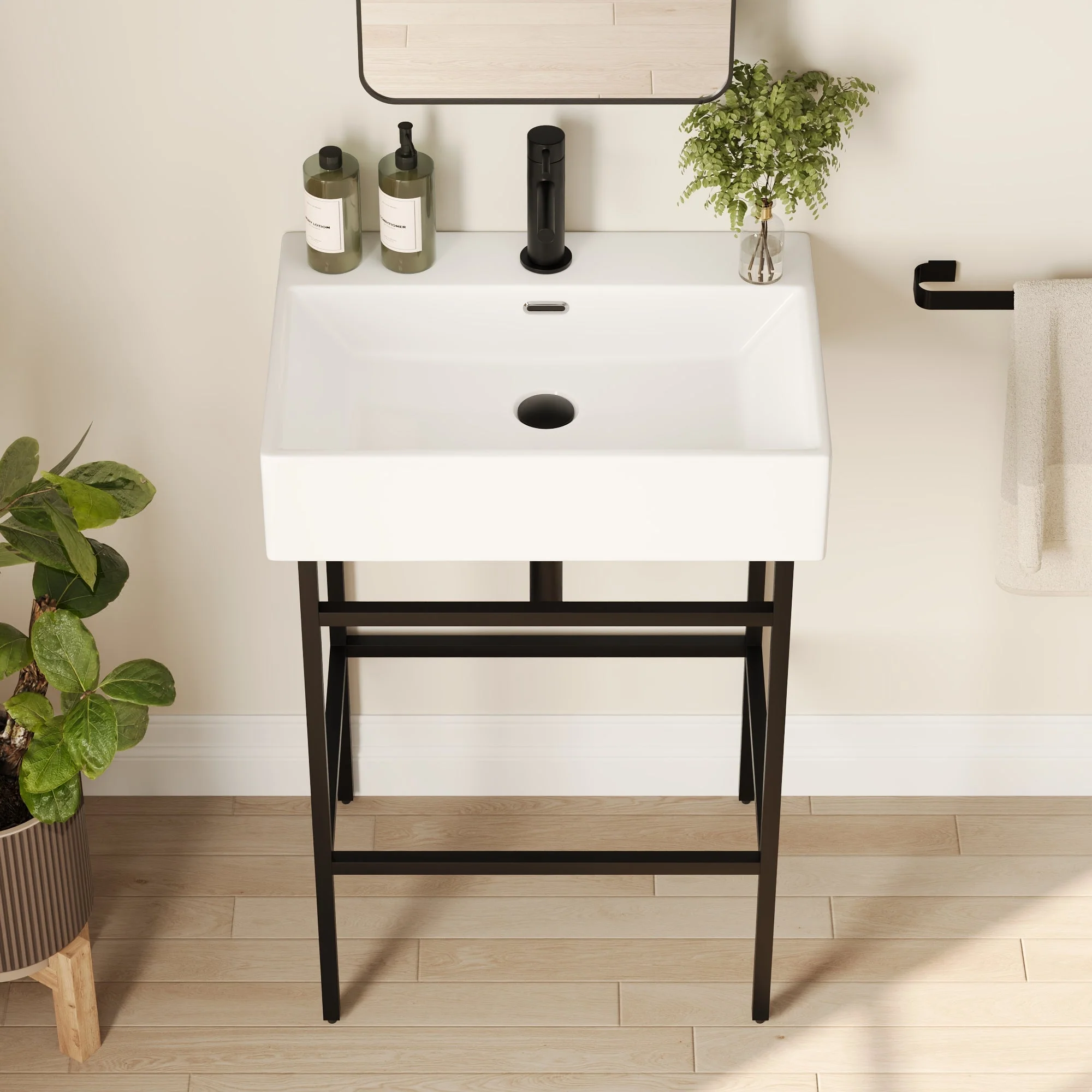 Bathroom Console Sink, 24" W x 17" D x 34" H Rectangular Bathroom Sink with Chrome/Gold/Black Legs Support Ceramic Sink with Overflow - Image 9