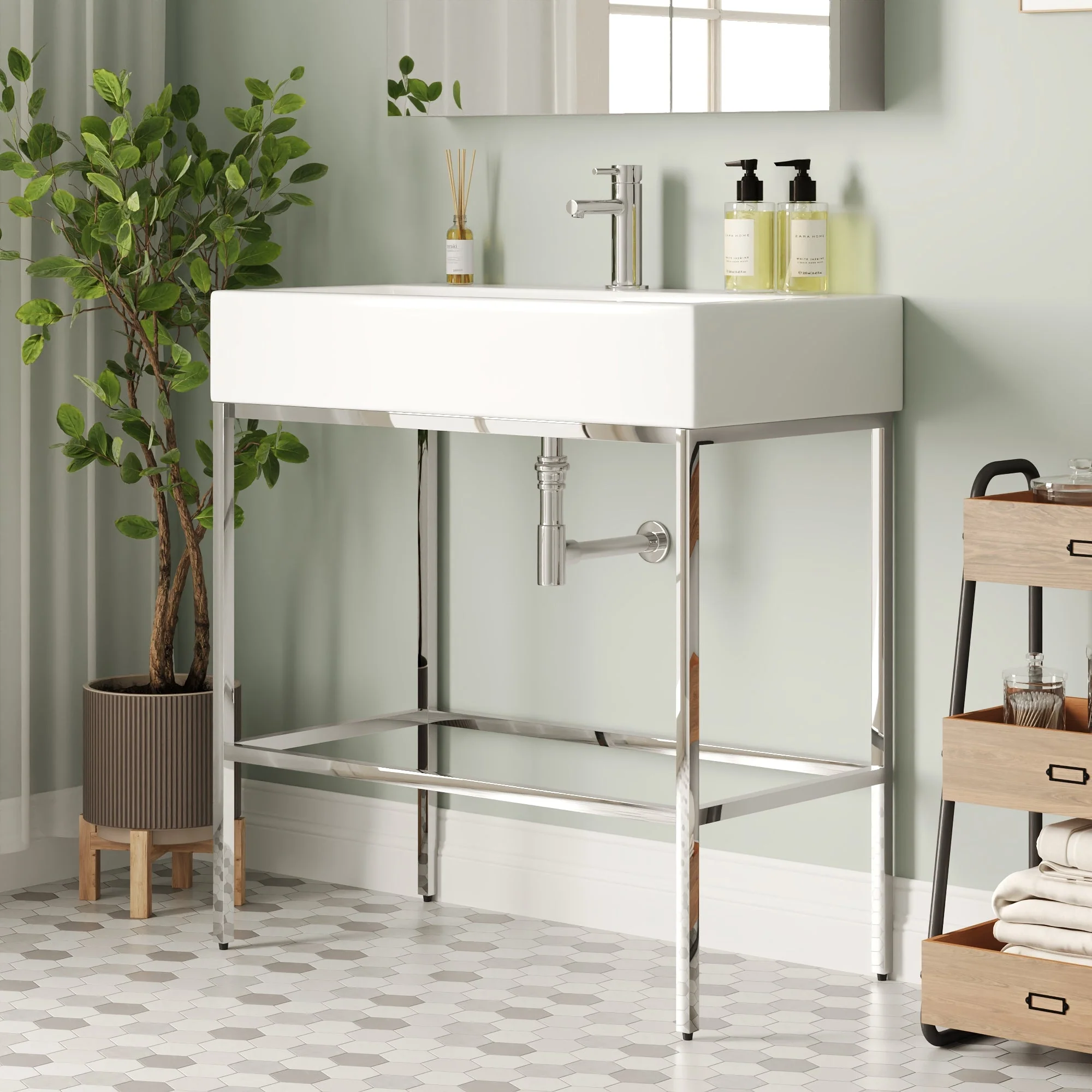 Bathroom Console Sink, 32" W x 17" D x 34" H Rectangular Bathroom Sink with Chrome/Gold/Black Legs Support Ceramic Sink with Overflow. - Image 10