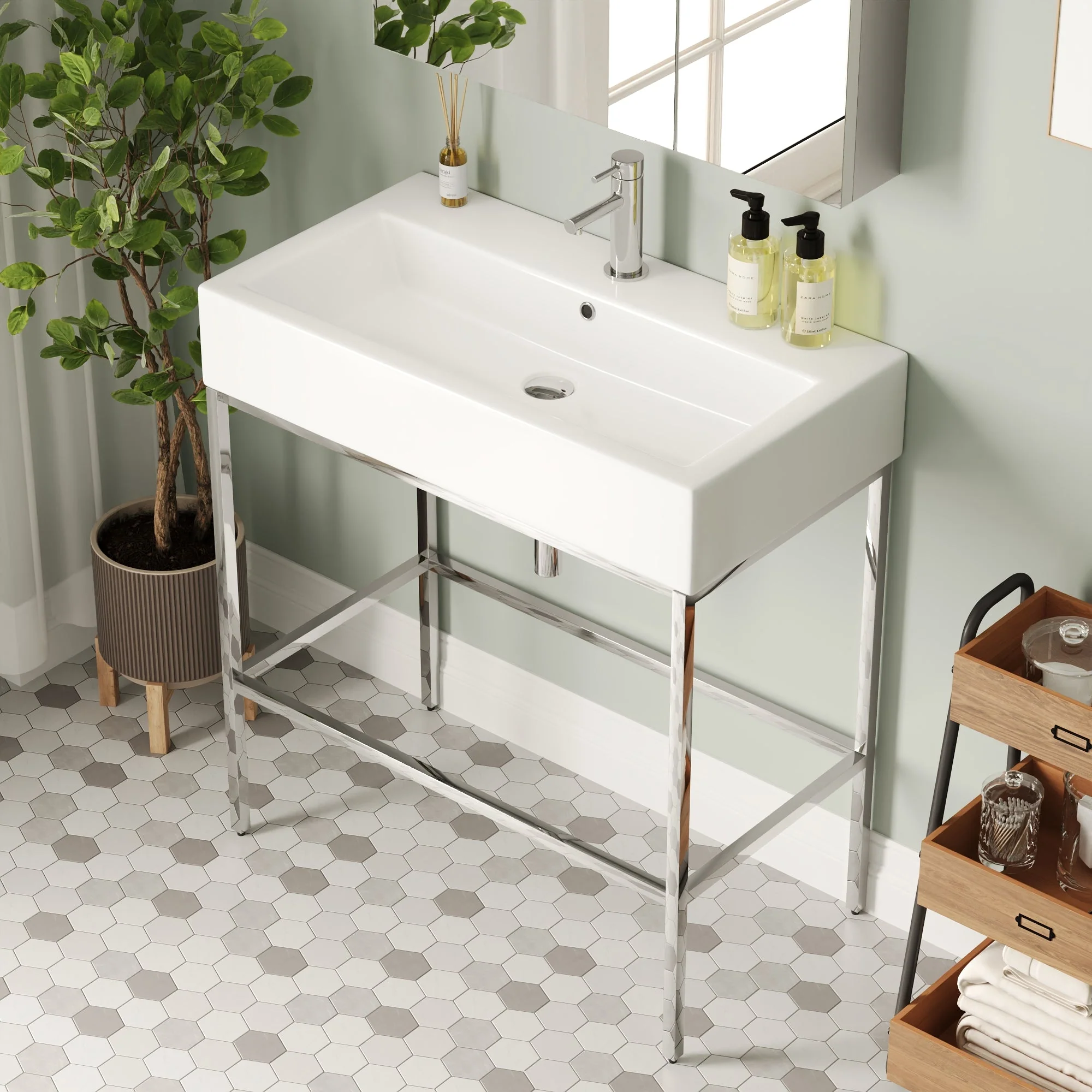 Bathroom Console Sink, 32" W x 17" D x 34" H Rectangular Bathroom Sink with Chrome/Gold/Black Legs Support Ceramic Sink with Overflow. - Image 11