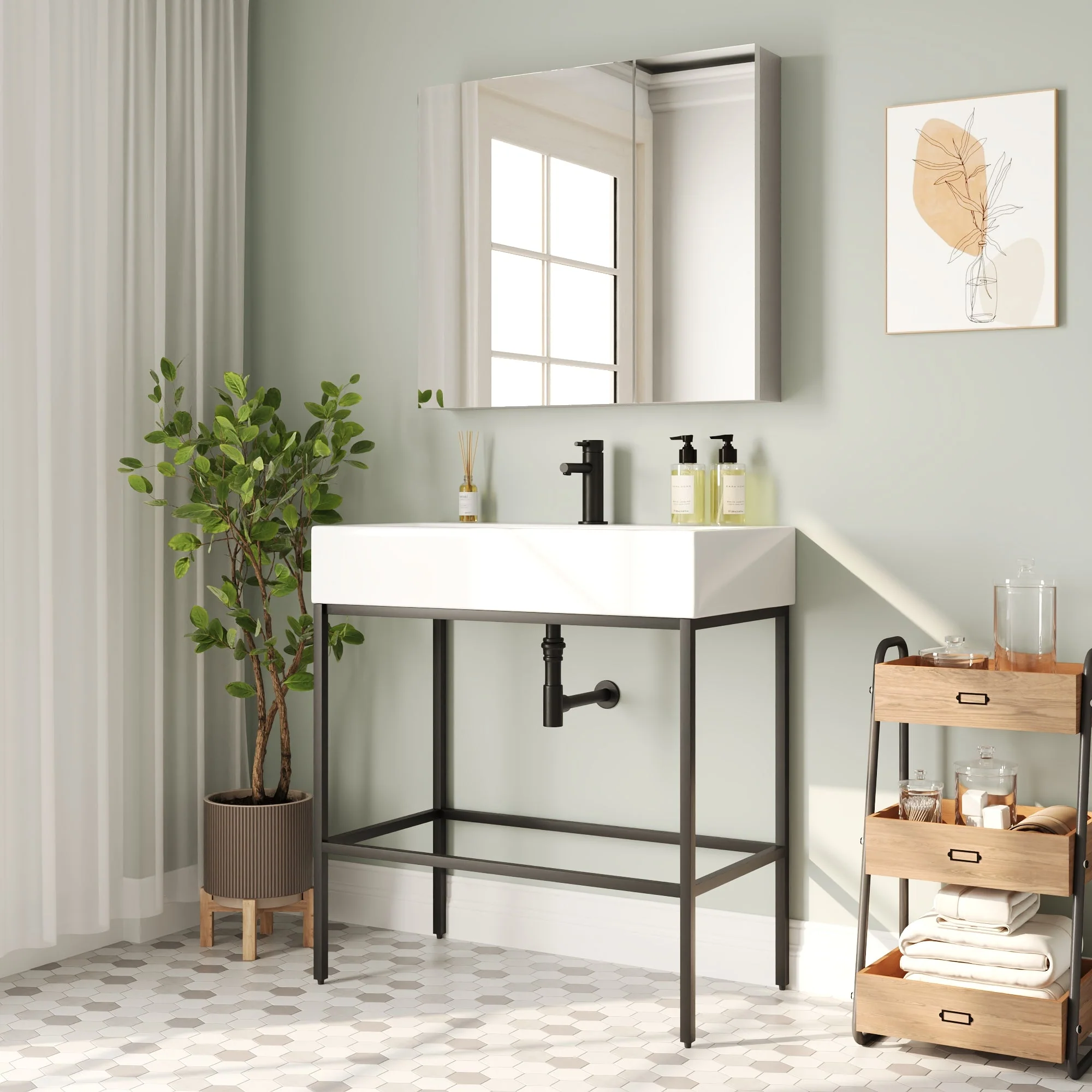Bathroom Console Sink, 32" W x 17" D x 34" H Rectangular Bathroom Sink with Chrome/Gold/Black Legs Support Ceramic Sink with Overflow. - Image 12