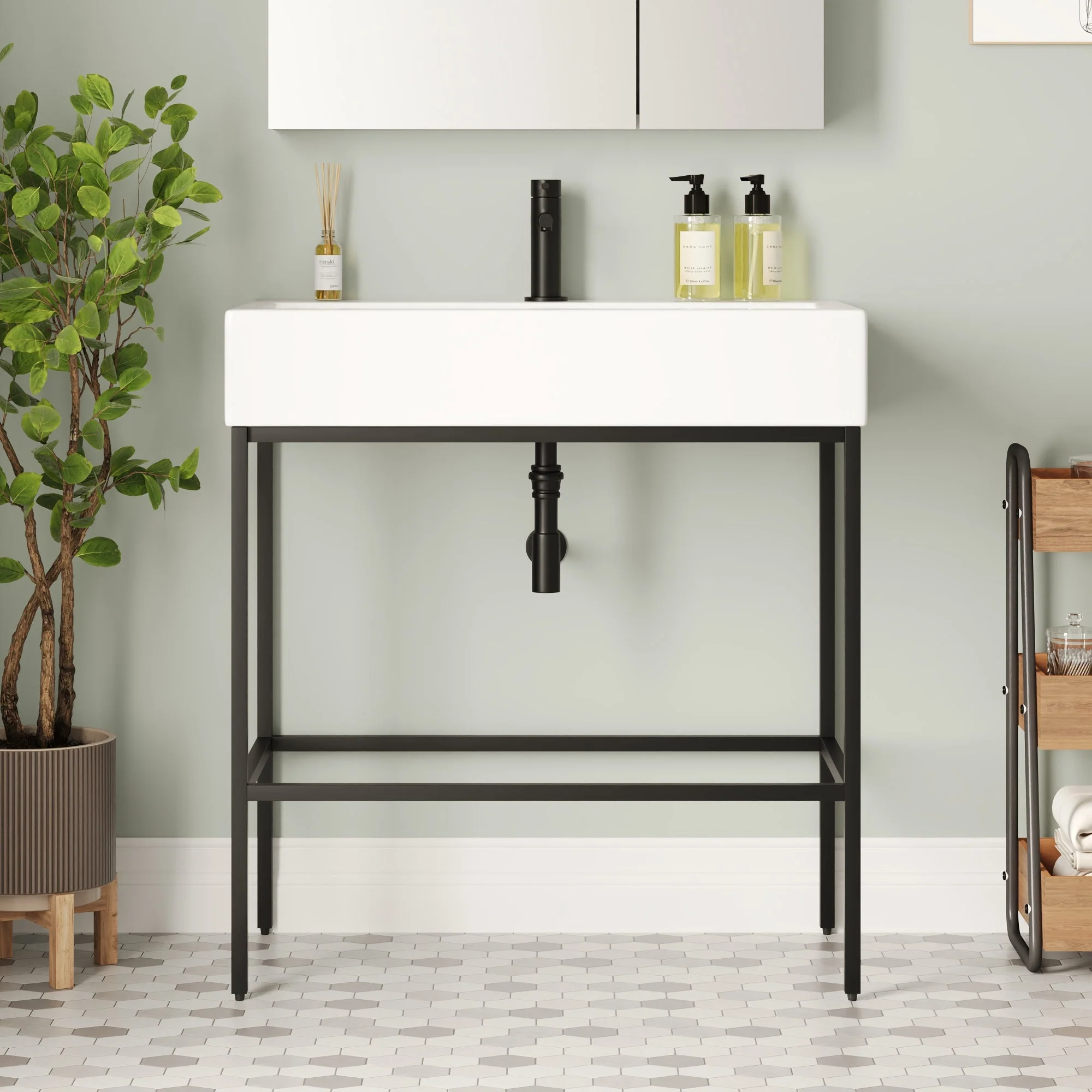 Bathroom Console Sink, 32" W x 17" D x 34" H Rectangular Bathroom Sink with Chrome/Gold/Black Legs Support Ceramic Sink with Overflow. - Image 13