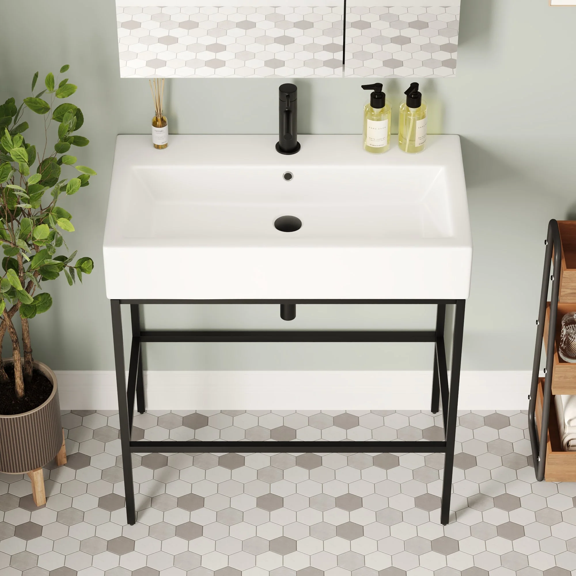 Bathroom Console Sink, 32" W x 17" D x 34" H Rectangular Bathroom Sink with Chrome/Gold/Black Legs Support Ceramic Sink with Overflow. - Image 14
