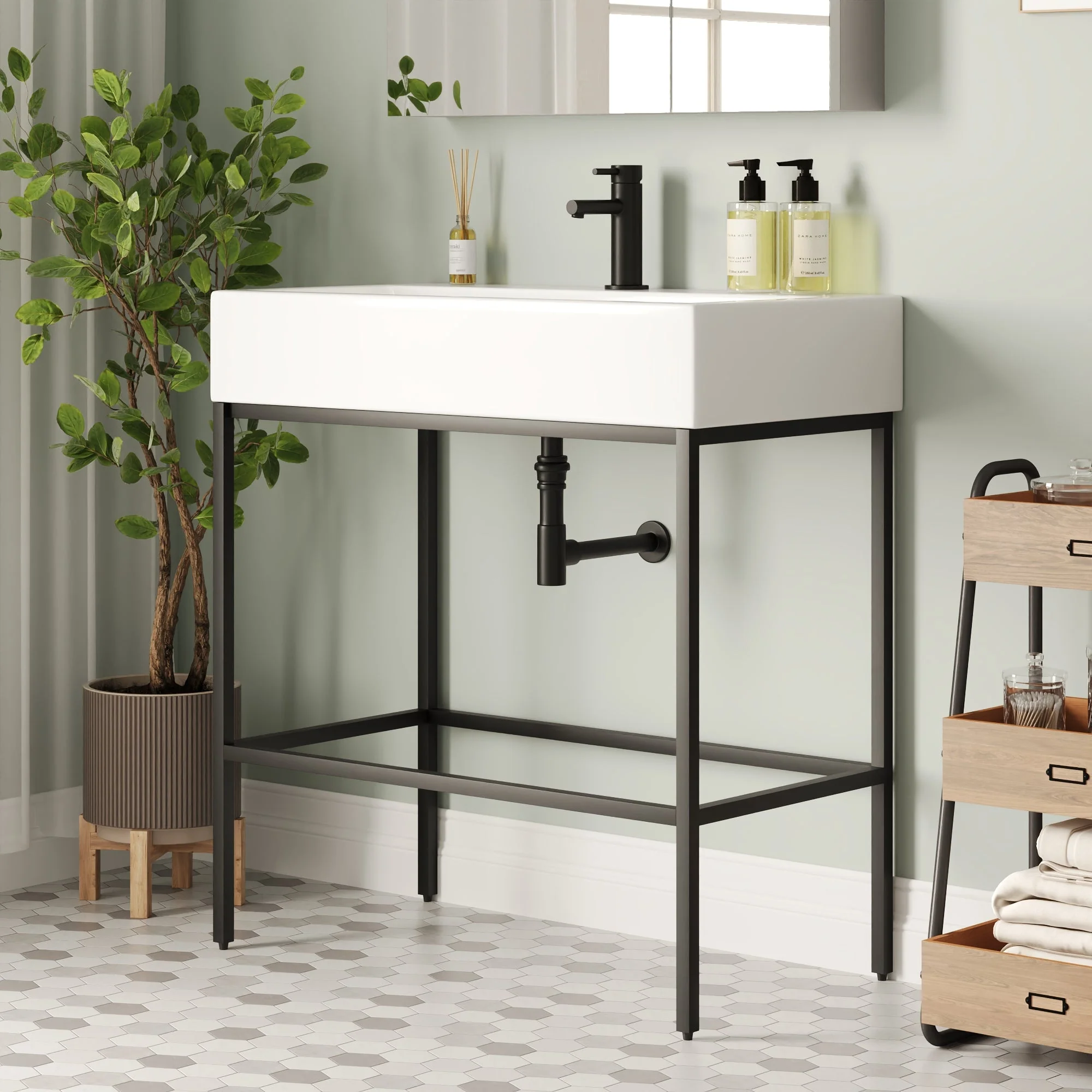 Bathroom Console Sink, 32" W x 17" D x 34" H Rectangular Bathroom Sink with Chrome/Gold/Black Legs Support Ceramic Sink with Overflow. - Image 15