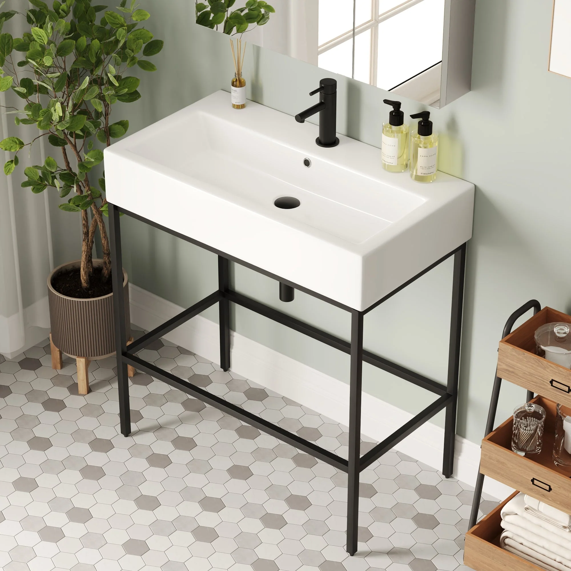 Bathroom Console Sink, 32" W x 17" D x 34" H Rectangular Bathroom Sink with Chrome/Gold/Black Legs Support Ceramic Sink with Overflow. - Image 16