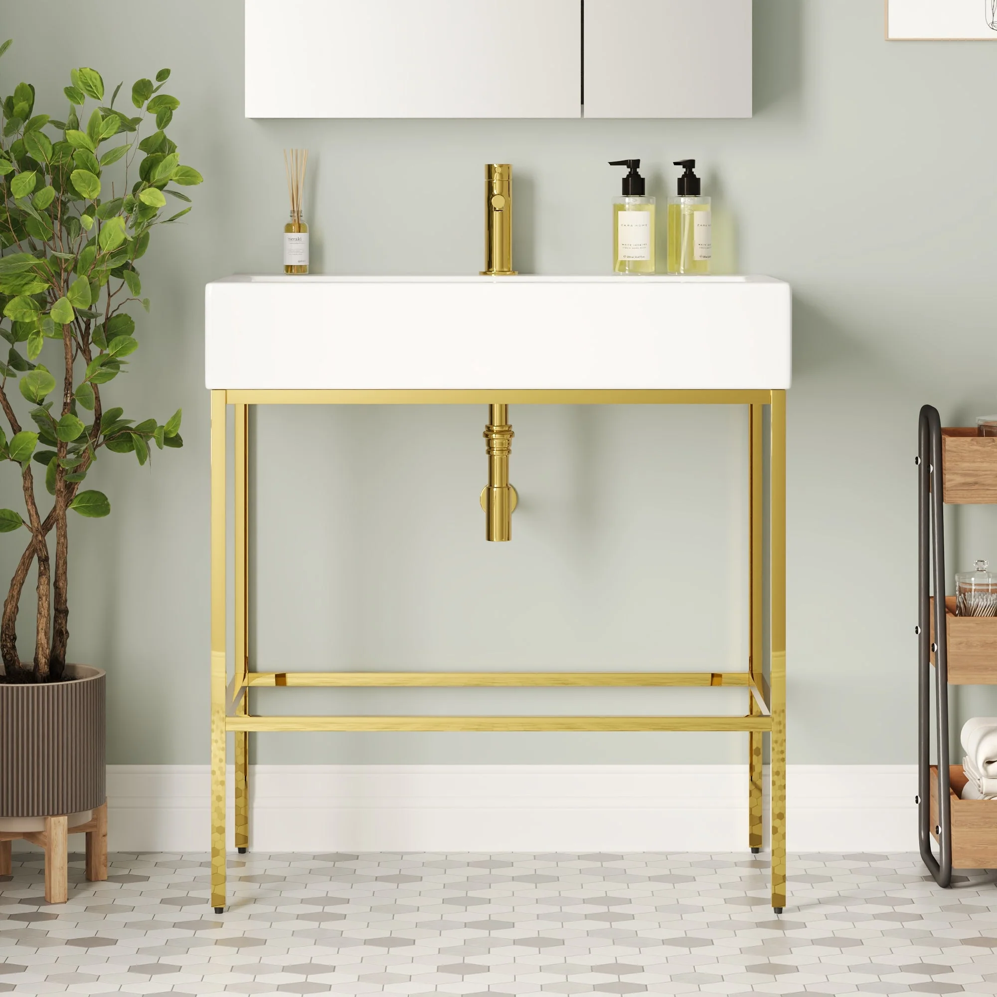 Bathroom Console Sink, 32" W x 17" D x 34" H Rectangular Bathroom Sink with Chrome/Gold/Black Legs Support Ceramic Sink with Overflow. - Image 2