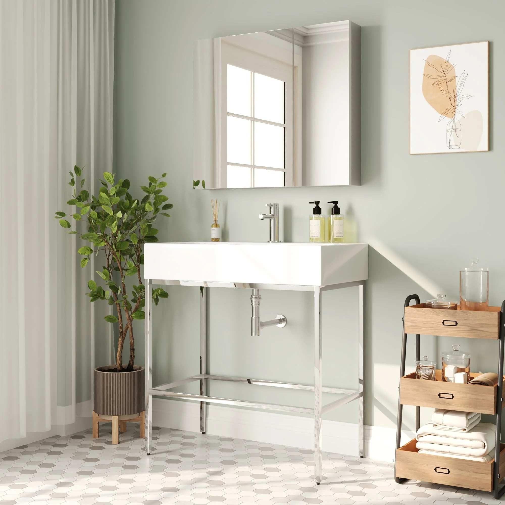Bathroom Console Sink, 32" W x 17" D x 34" H Rectangular Bathroom Sink with Chrome/Gold/Black Legs Support Ceramic Sink with Overflow. - Image 7