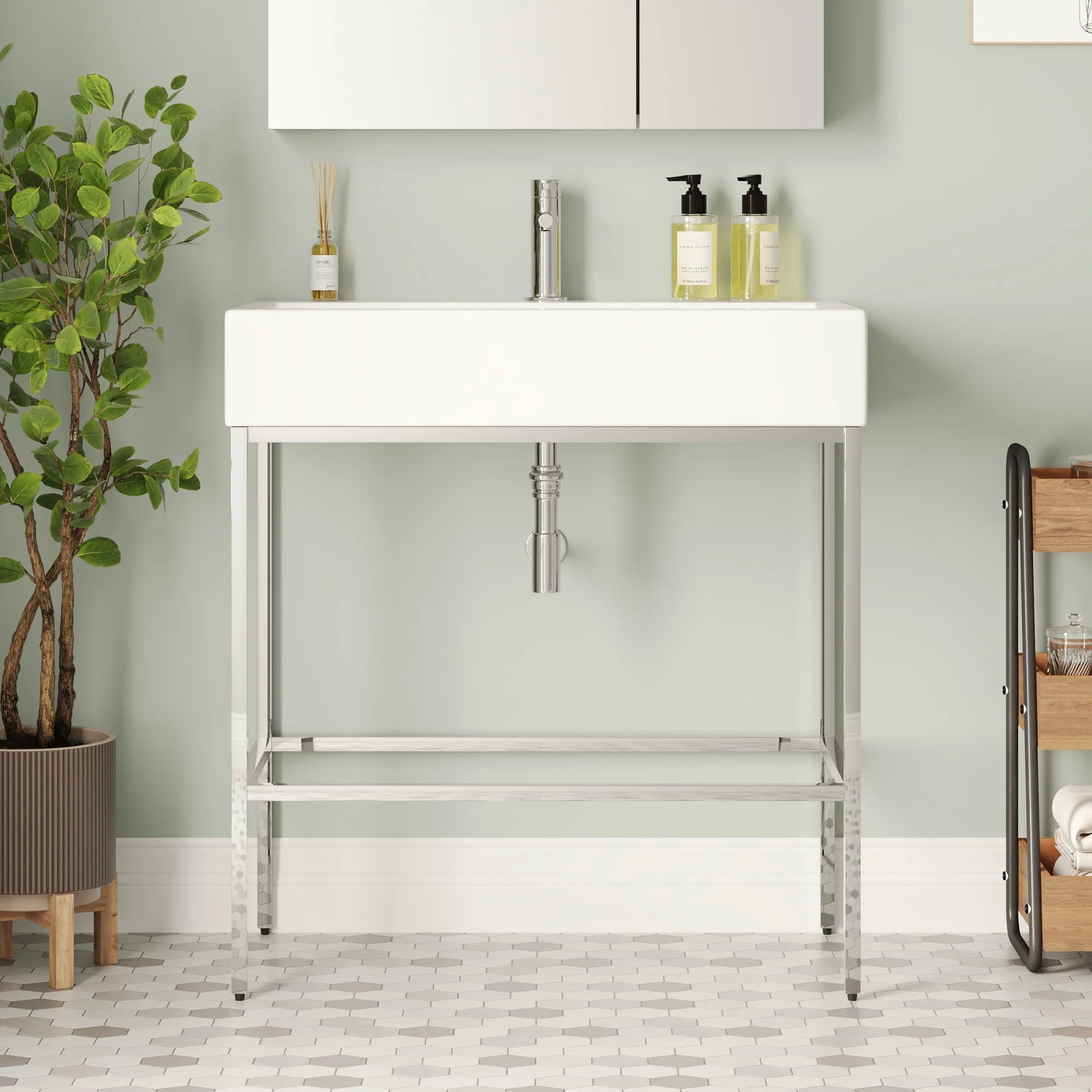 Bathroom Console Sink, 32" W x 17" D x 34" H Rectangular Bathroom Sink with Chrome/Gold/Black Legs Support Ceramic Sink with Overflow. - Image 8