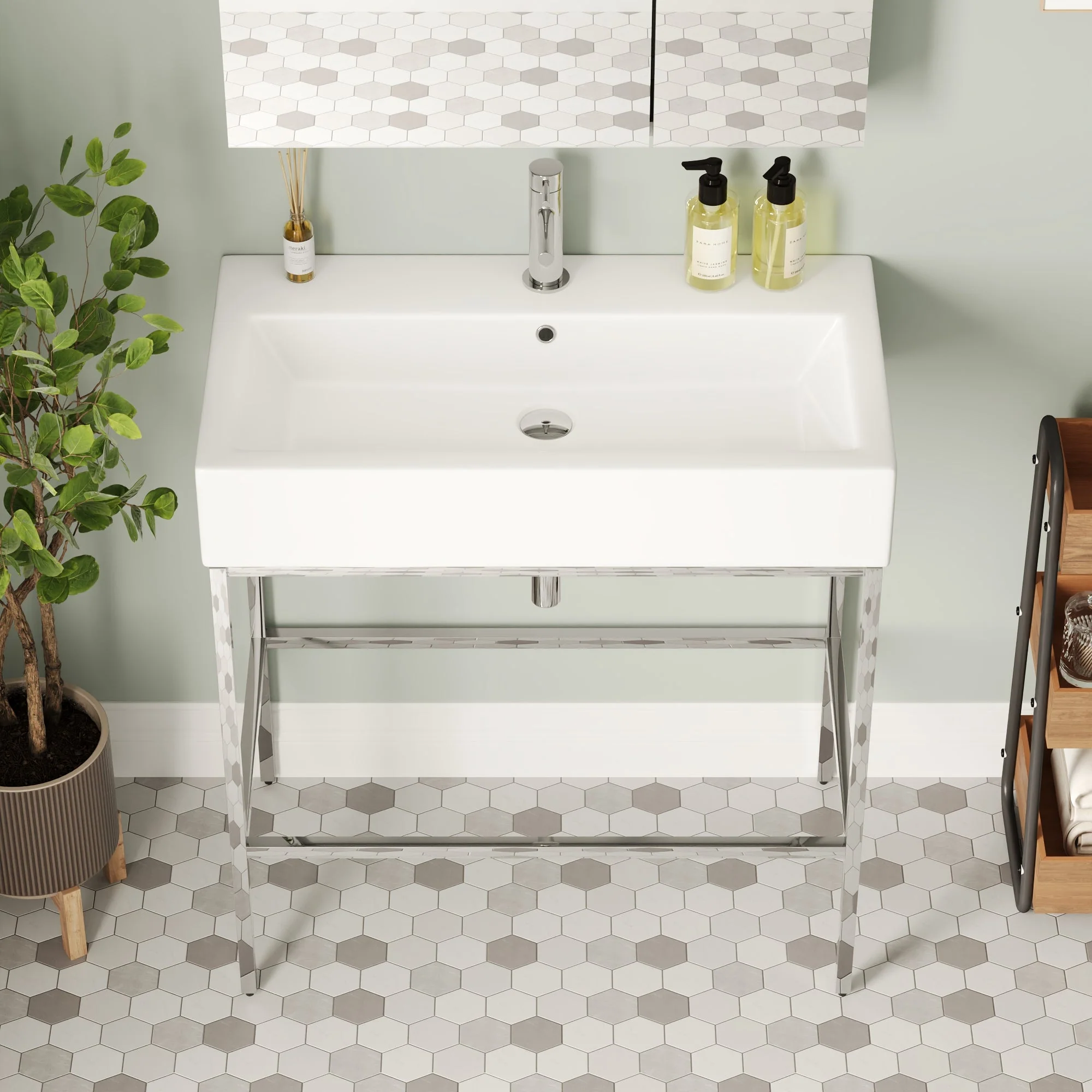 Bathroom Console Sink, 32" W x 17" D x 34" H Rectangular Bathroom Sink with Chrome/Gold/Black Legs Support Ceramic Sink with Overflow. - Image 9