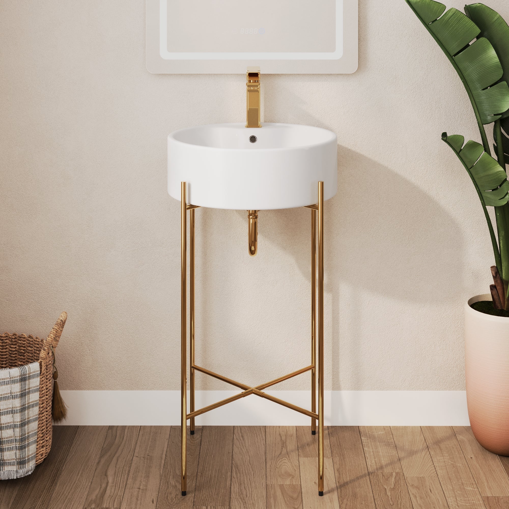 Bathroom Console Sink, Round Bathroom Sink with Chrome/Gold/Black Legs Support Ceramic Sink with Overflow. - Image 10