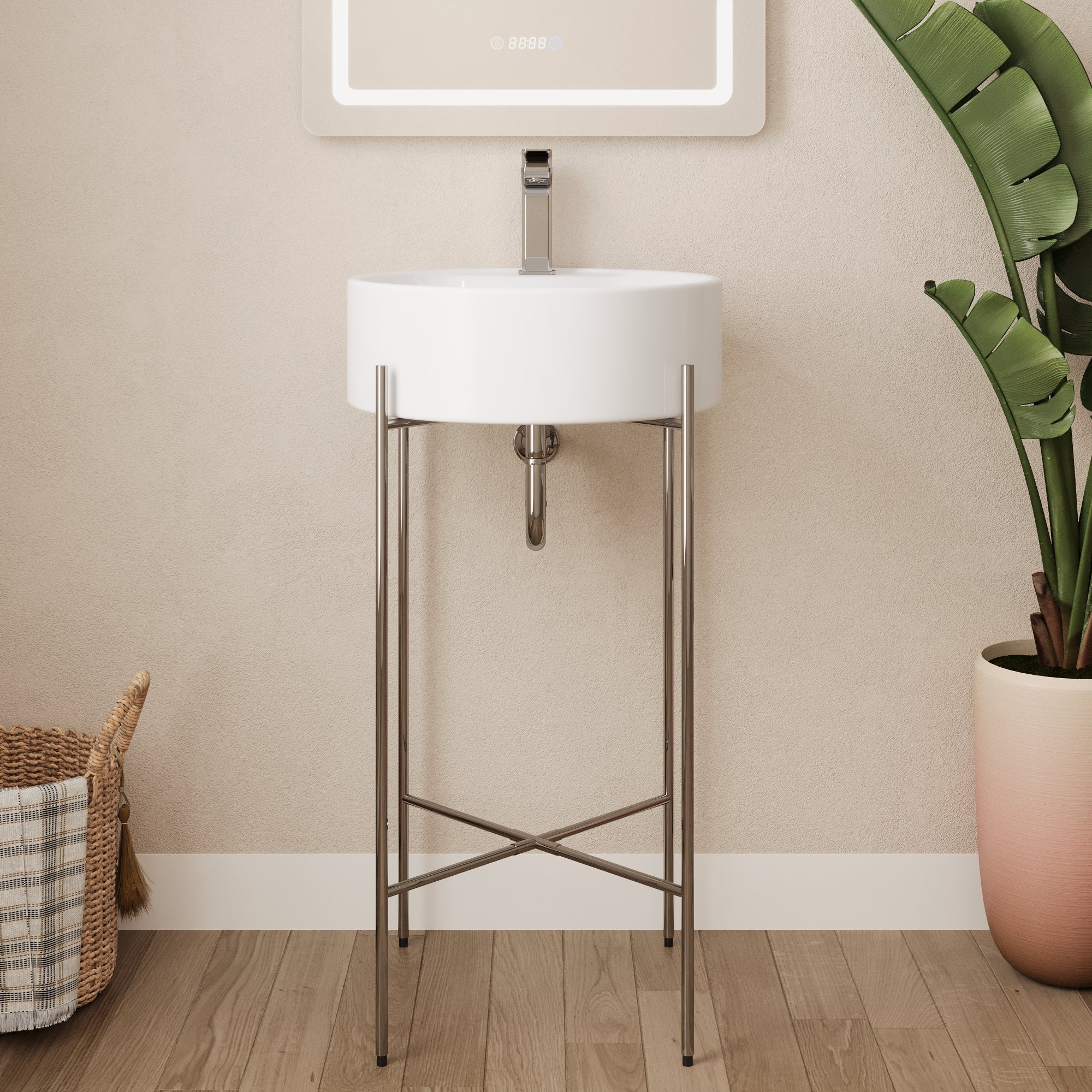 Bathroom Console Sink, Round Bathroom Sink with Chrome/Gold/Black Legs Support Ceramic Sink with Overflow. - Image 13