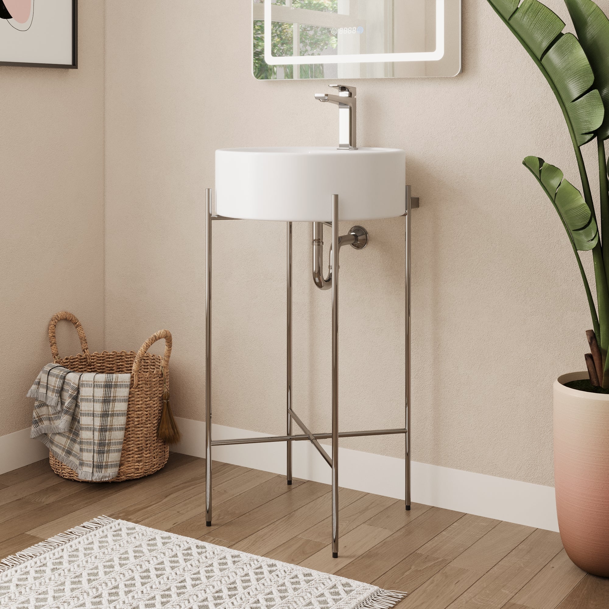 Bathroom Console Sink, Round Bathroom Sink with Chrome/Gold/Black Legs Support Ceramic Sink with Overflow. - Image 14
