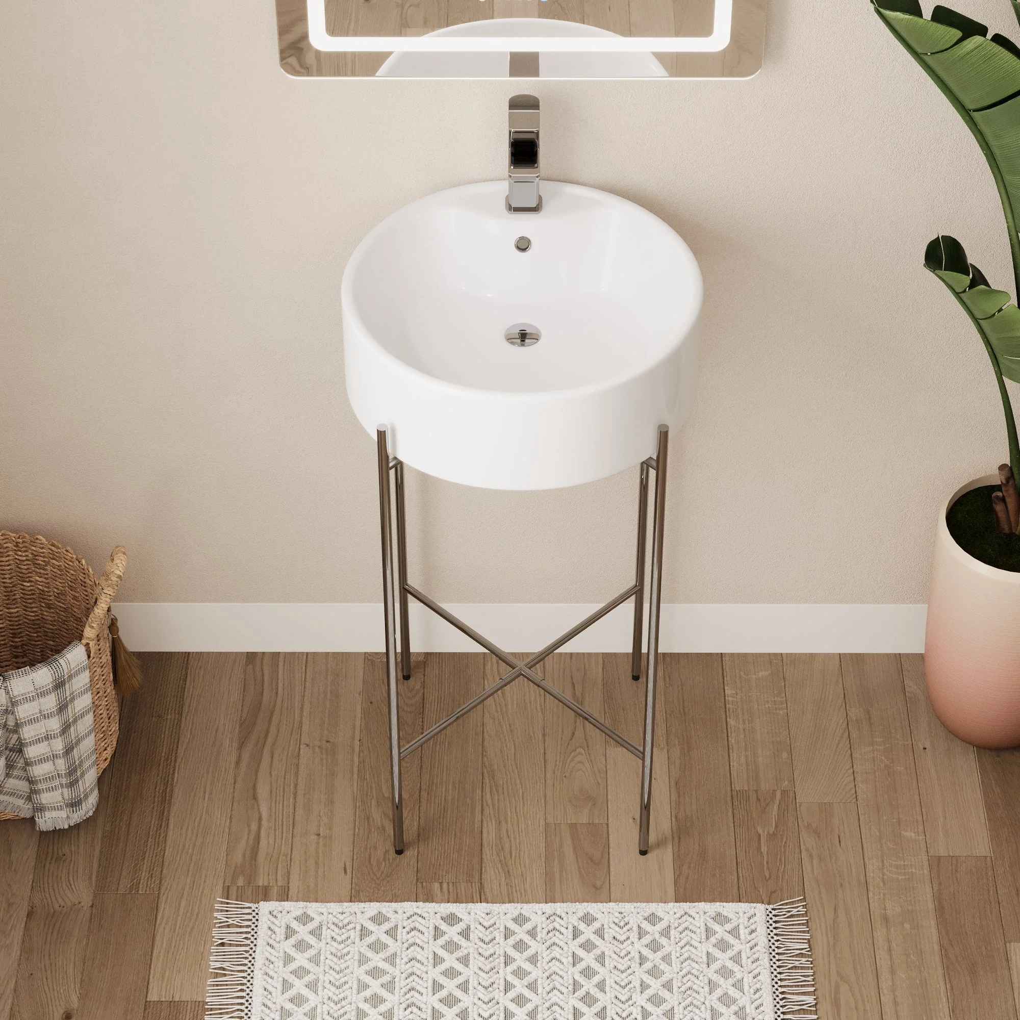 Bathroom Console Sink, Round Bathroom Sink with Chrome/Gold/Black Legs Support Ceramic Sink with Overflow. - Image 15