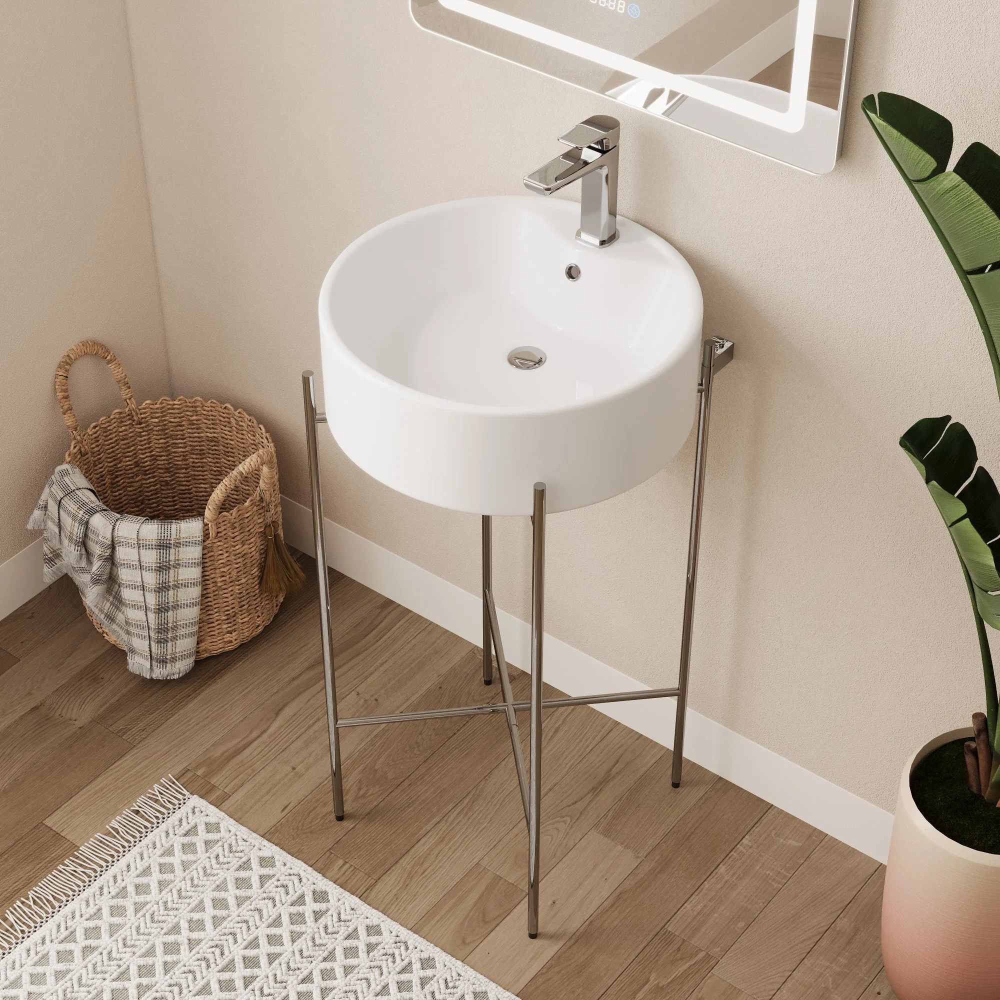 Bathroom Console Sink, Round Bathroom Sink with Chrome/Gold/Black Legs Support Ceramic Sink with Overflow. - Image 16