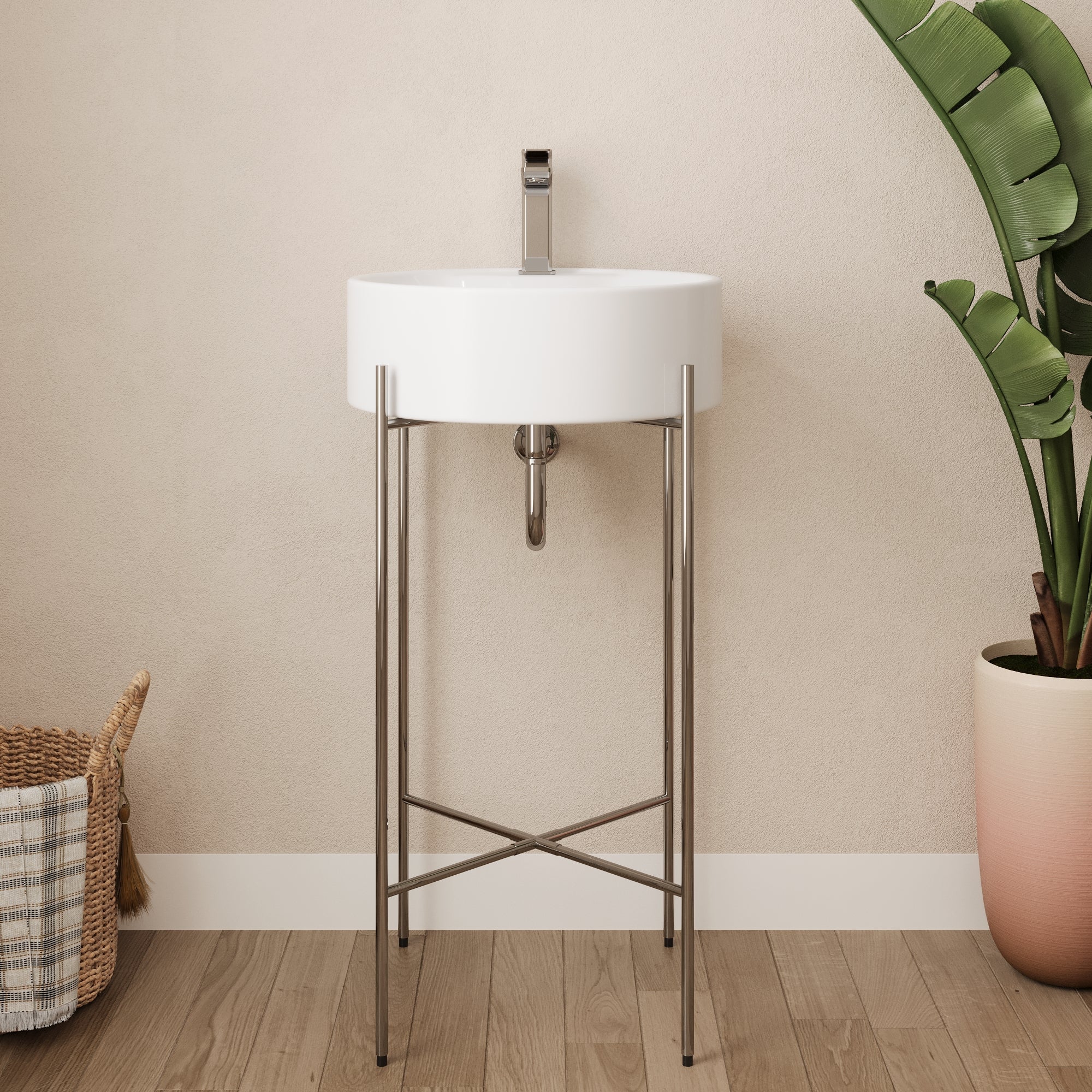 Bathroom Console Sink, Round Bathroom Sink with Chrome/Gold/Black Legs Support Ceramic Sink with Overflow. - Image 17