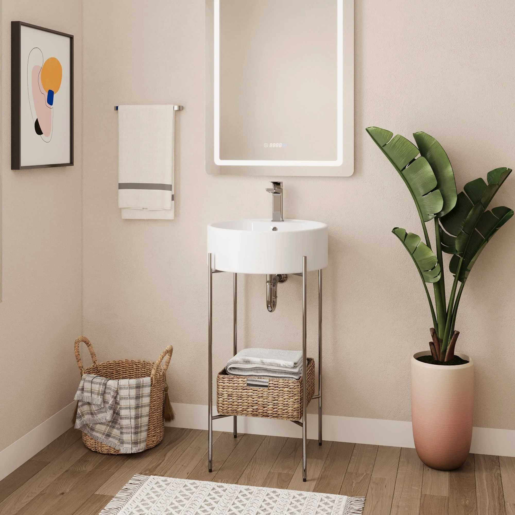 Bathroom Console Sink, Round Bathroom Sink with Chrome/Gold/Black Legs Support Ceramic Sink with Overflow. - Image 18