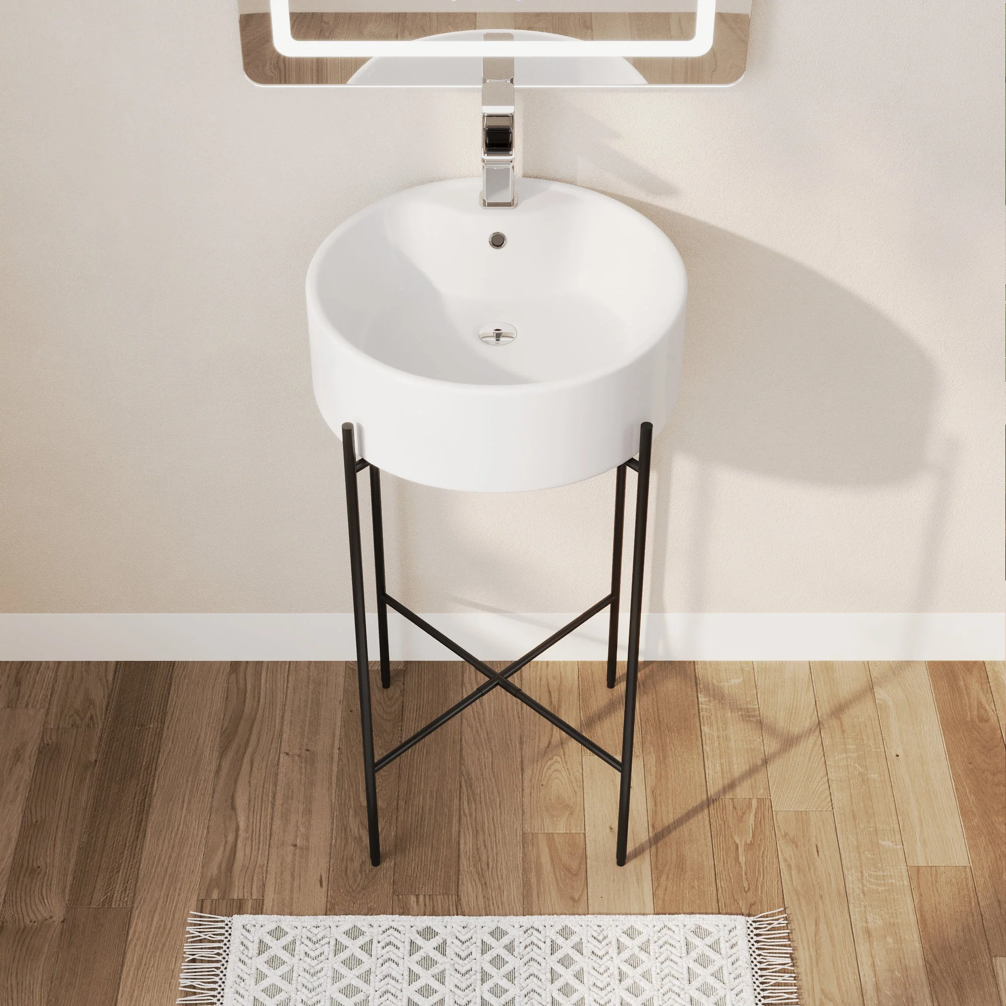 Bathroom Console Sink, Round Bathroom Sink with Chrome/Gold/Black Legs Support Ceramic Sink with Overflow. - Image 19
