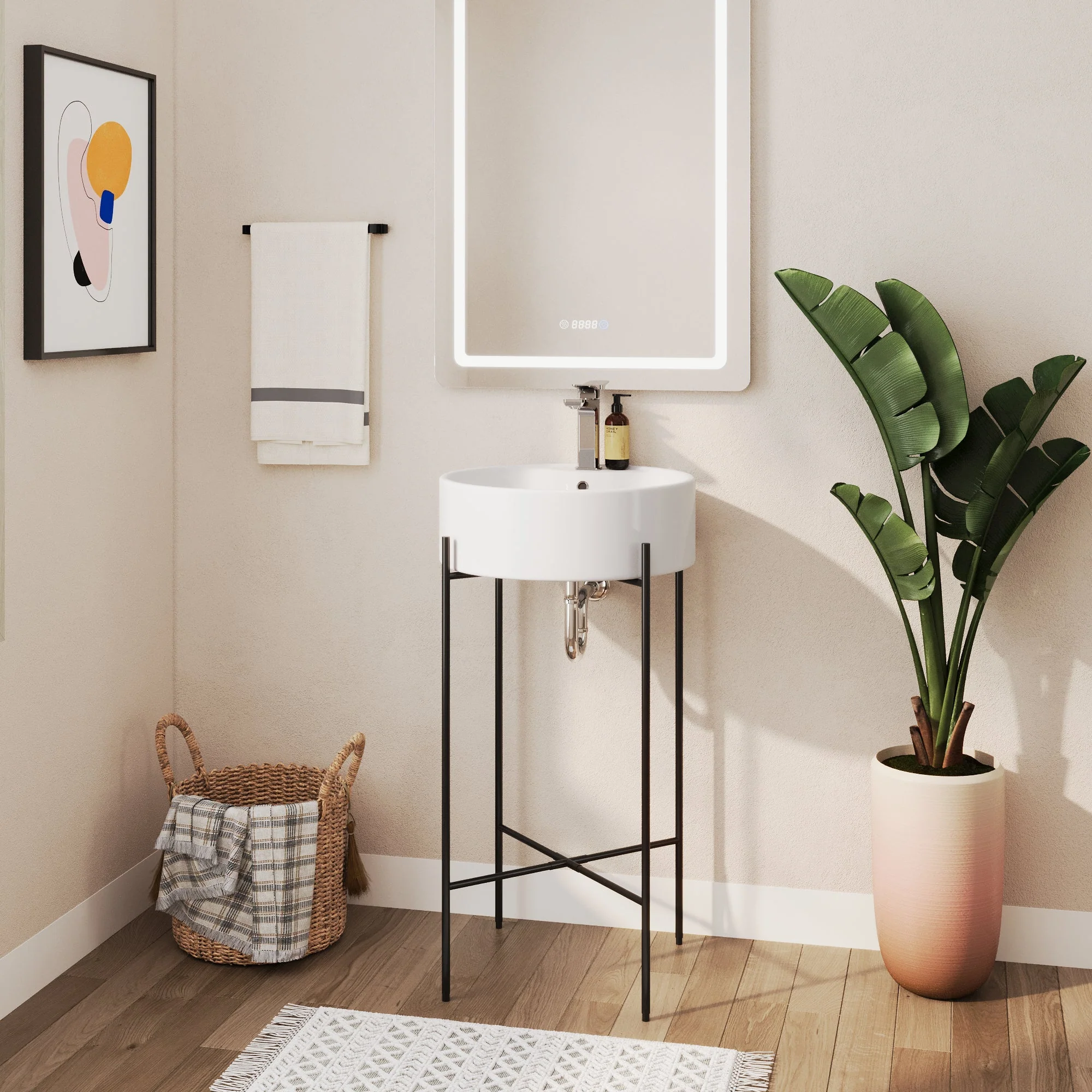 Bathroom Console Sink, Round Bathroom Sink with Chrome/Gold/Black Legs Support Ceramic Sink with Overflow. - Image 20