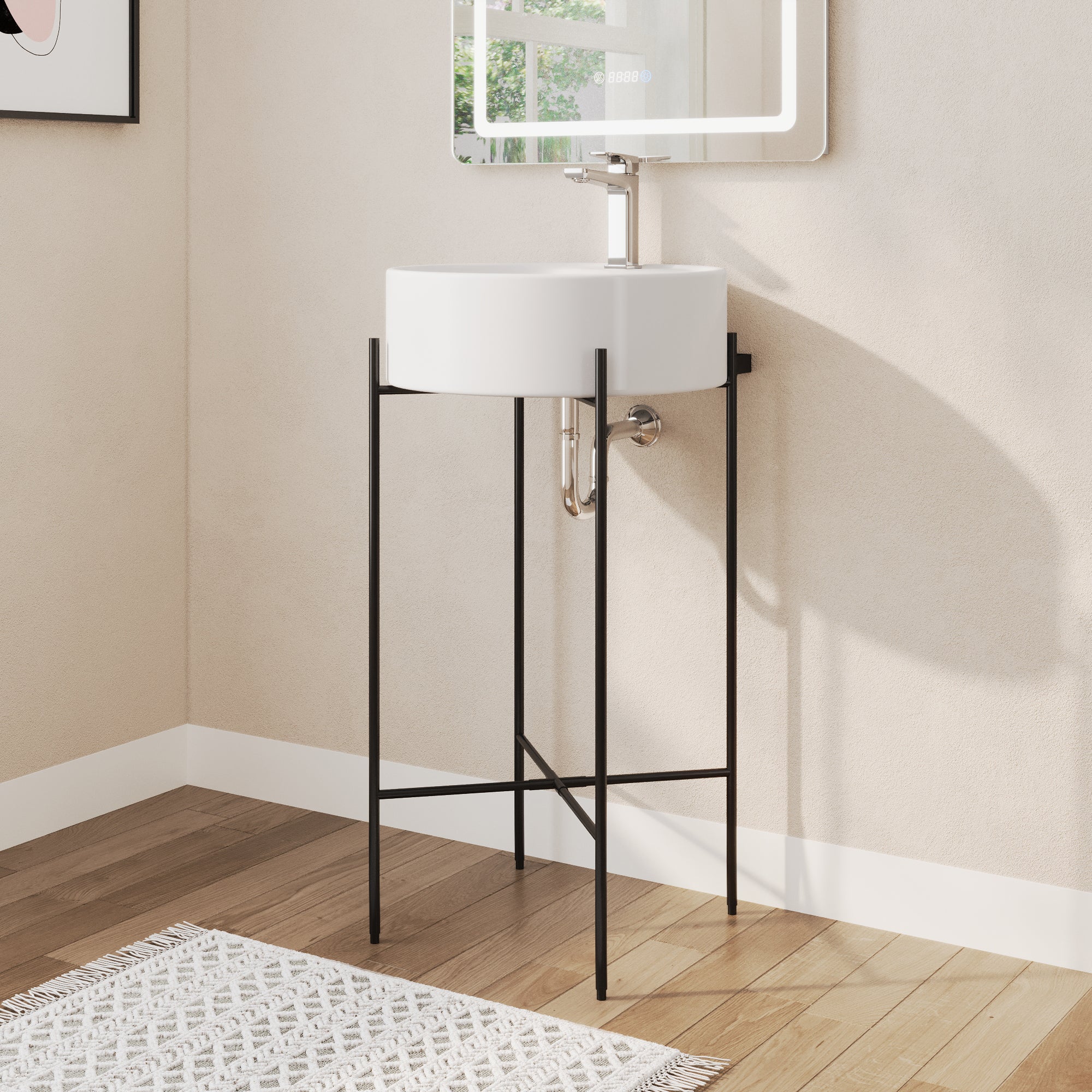 Bathroom Console Sink, Round Bathroom Sink with Chrome/Gold/Black Legs Support Ceramic Sink with Overflow. - Image 21