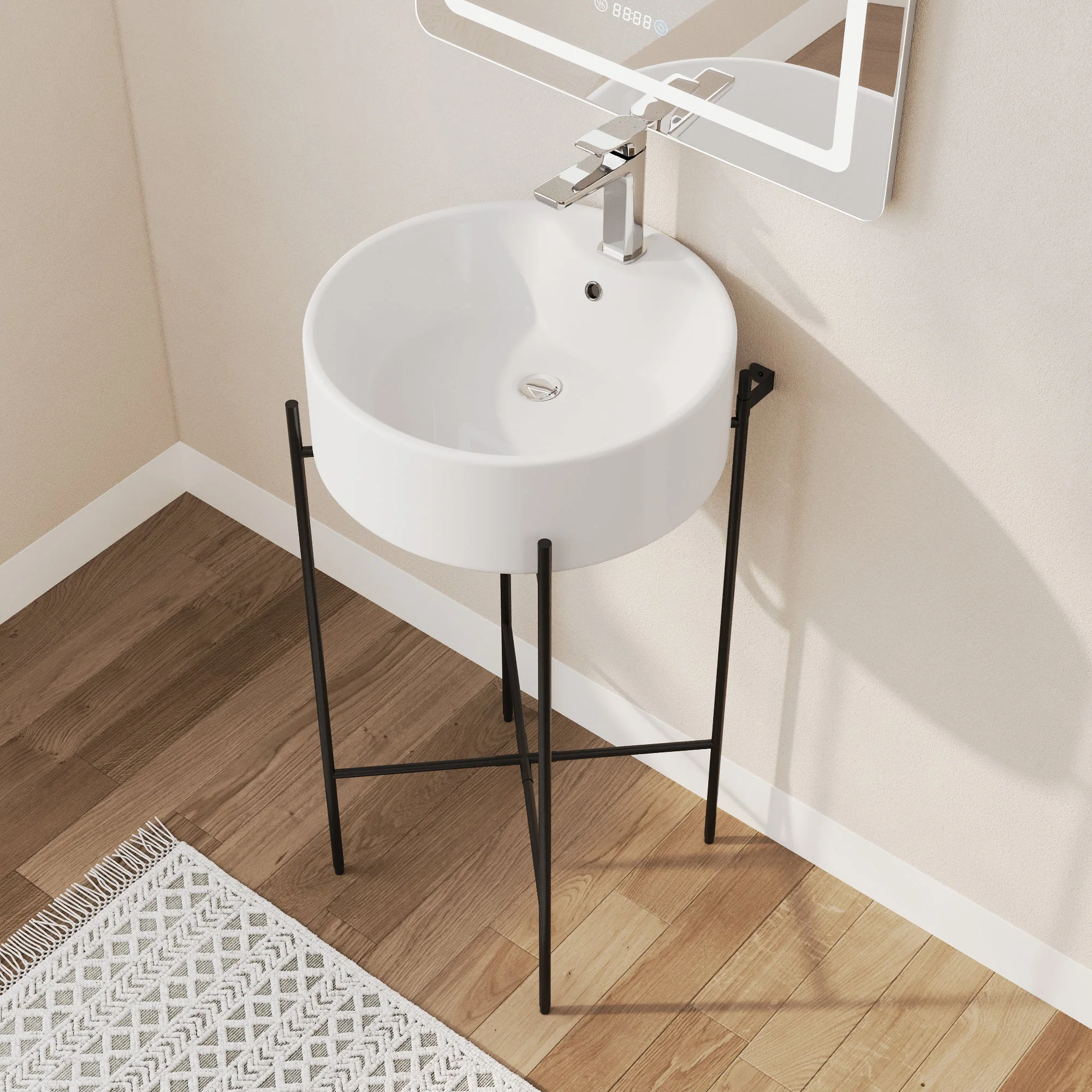 Bathroom Console Sink, Round Bathroom Sink with Chrome/Gold/Black Legs Support Ceramic Sink with Overflow. - Image 22