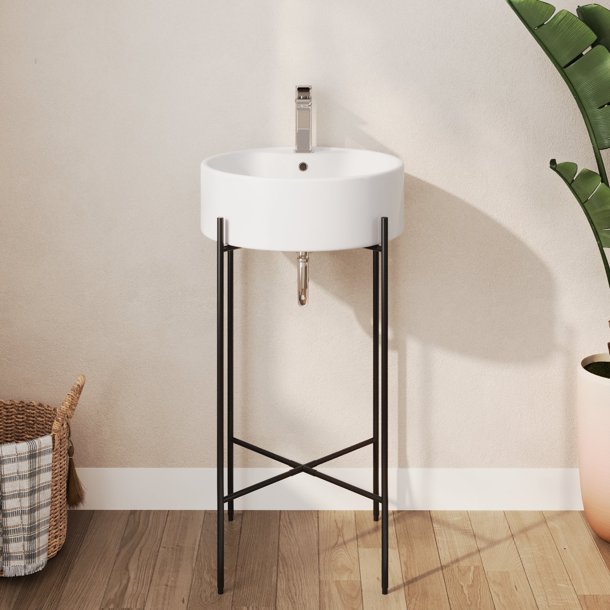 Bathroom Console Sink, Round Bathroom Sink with Chrome/Gold/Black Legs Support Ceramic Sink with Overflow. - Image 23