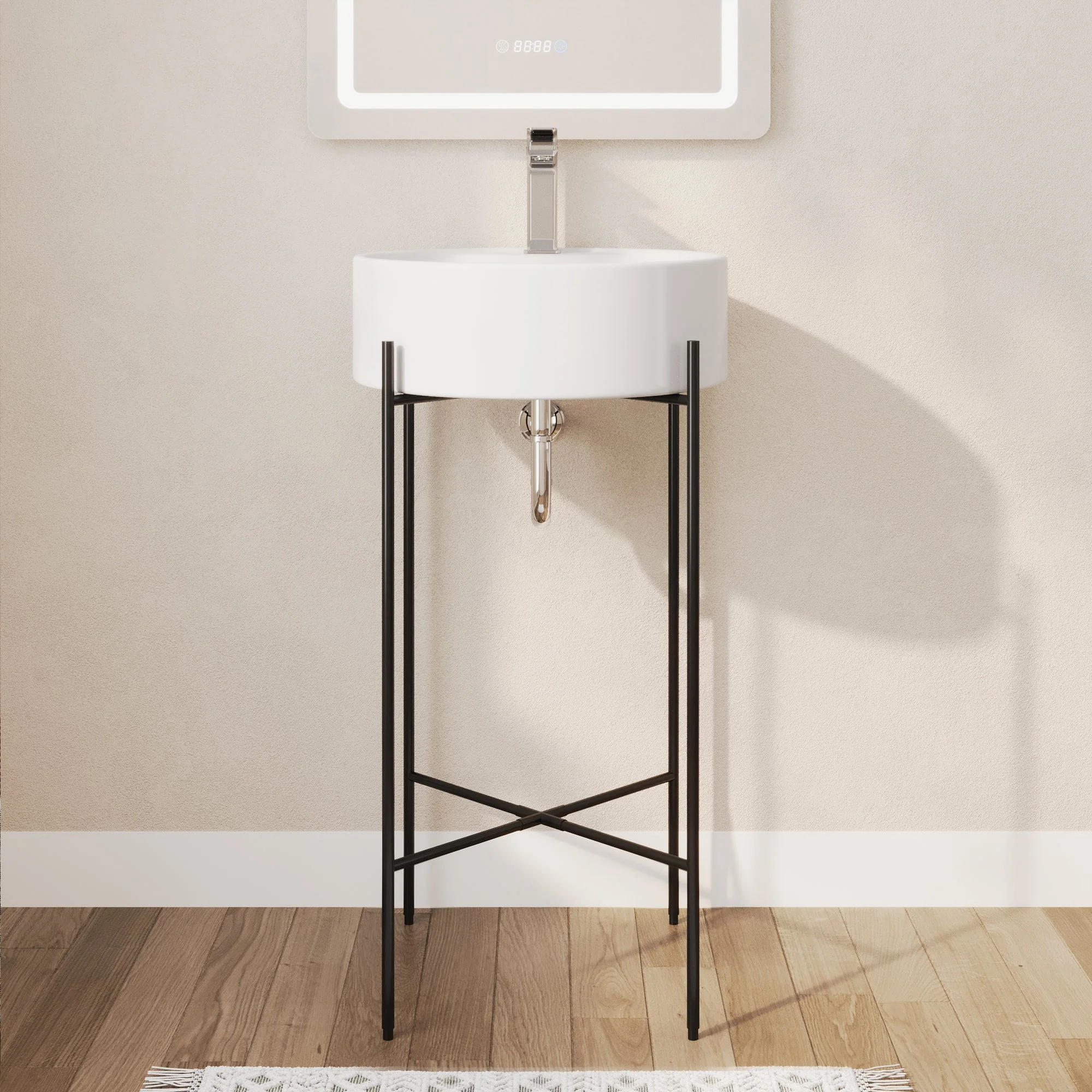 Bathroom Console Sink, Round Bathroom Sink with Chrome/Gold/Black Legs Support Ceramic Sink with Overflow. - Image 24