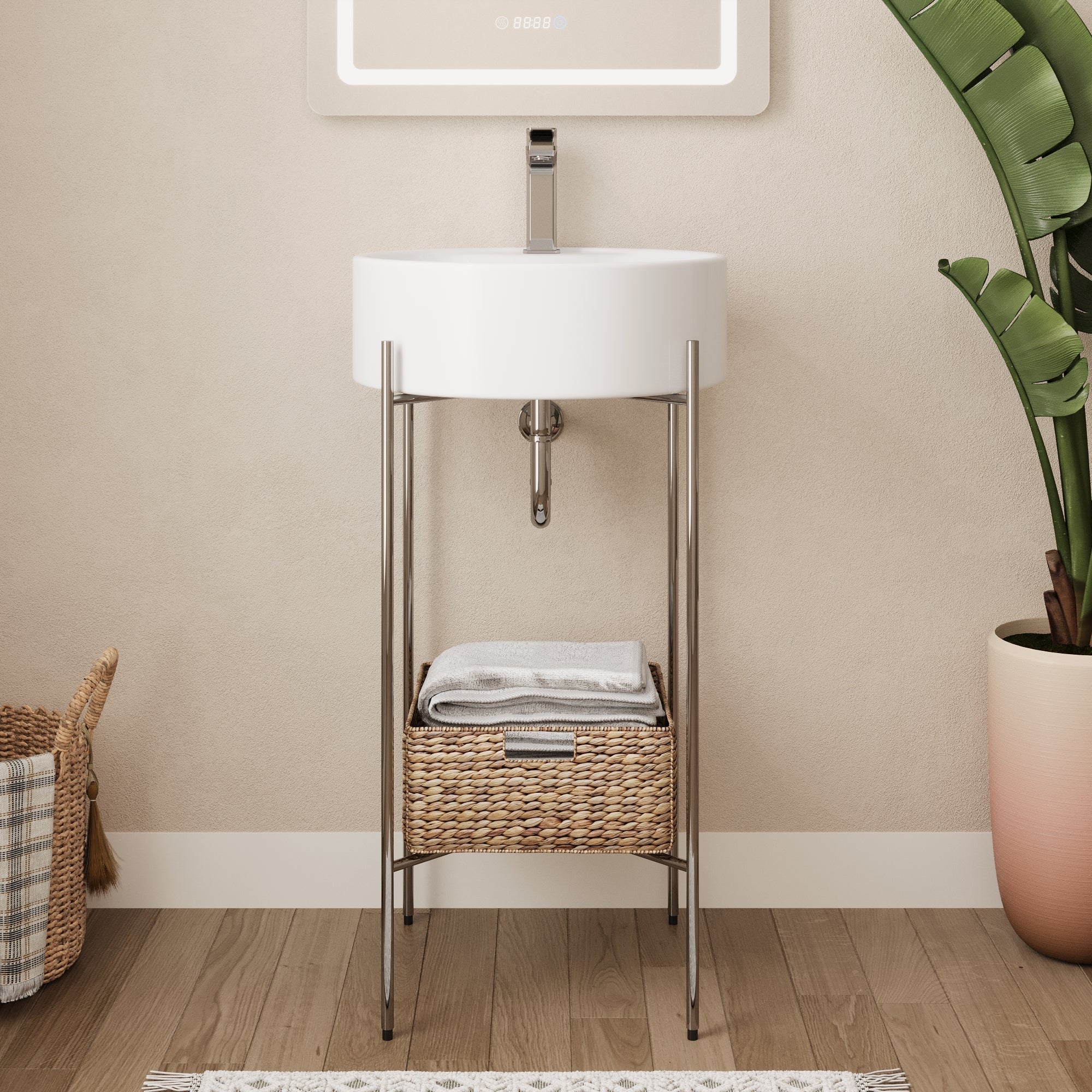 Bathroom Console Sink, Round Bathroom Sink with Chrome/Gold/Black Legs Support Ceramic Sink with Overflow. - Image 5