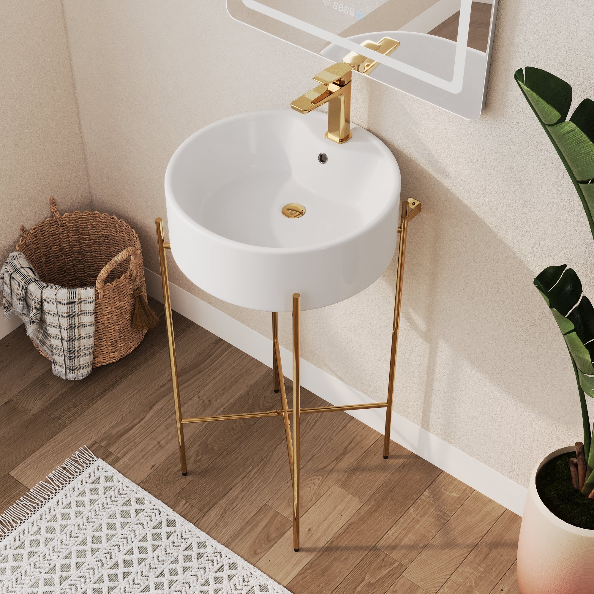 Bathroom Console Sink, Round Bathroom Sink with Chrome/Gold/Black Legs Support Ceramic Sink with Overflow. - Image 6