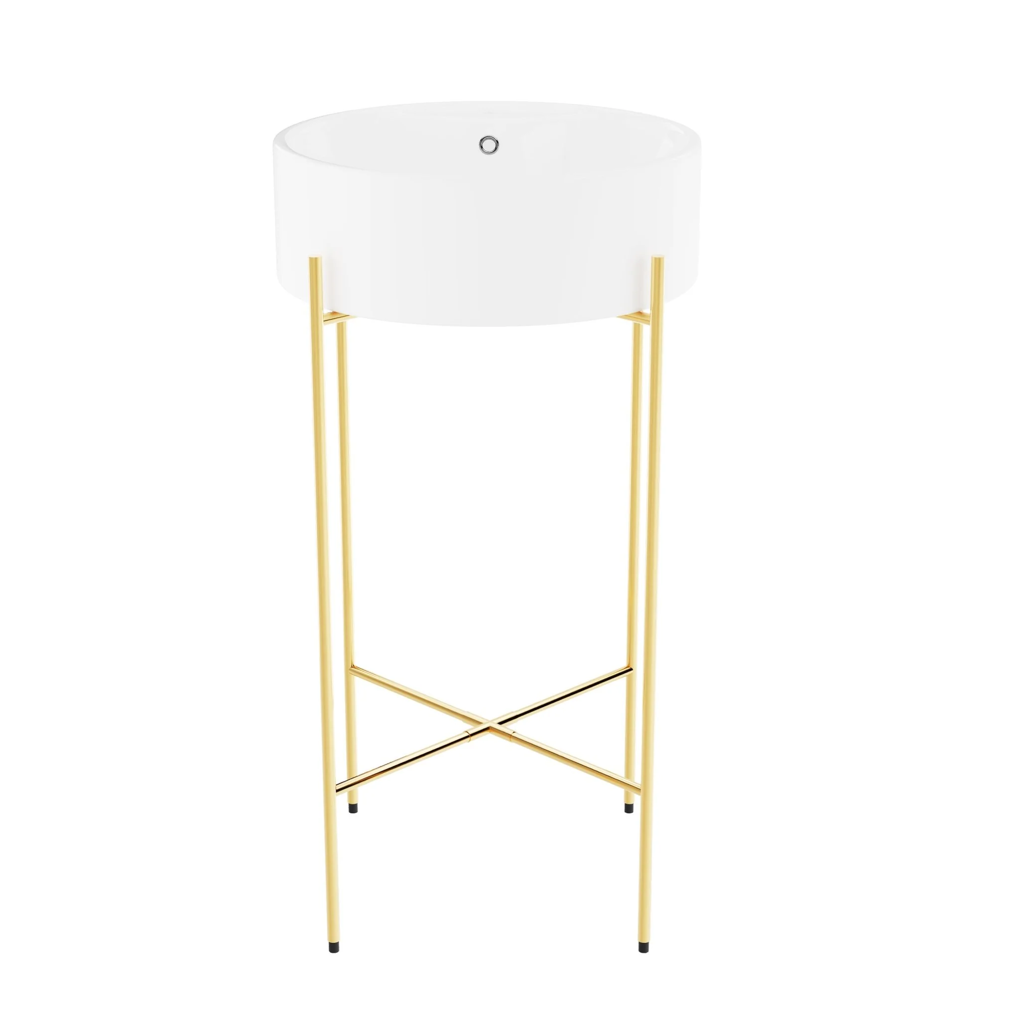 Bathroom Console Sink, Round Bathroom Sink with Chrome/Gold/Black Legs Support Ceramic Sink with Overflow. - Image 7