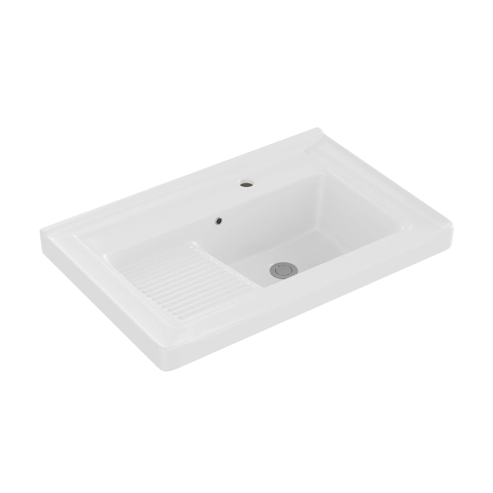 DeerValley 28"x18.5" Console Bathroom Sink, Freestanding Utility Sink with Integrated Washboard and Stainless Steel Frame, Modern White Ceramic Laundry Tub with Open Shelf,  Matte Black, DV-1CS0388B - Image 10