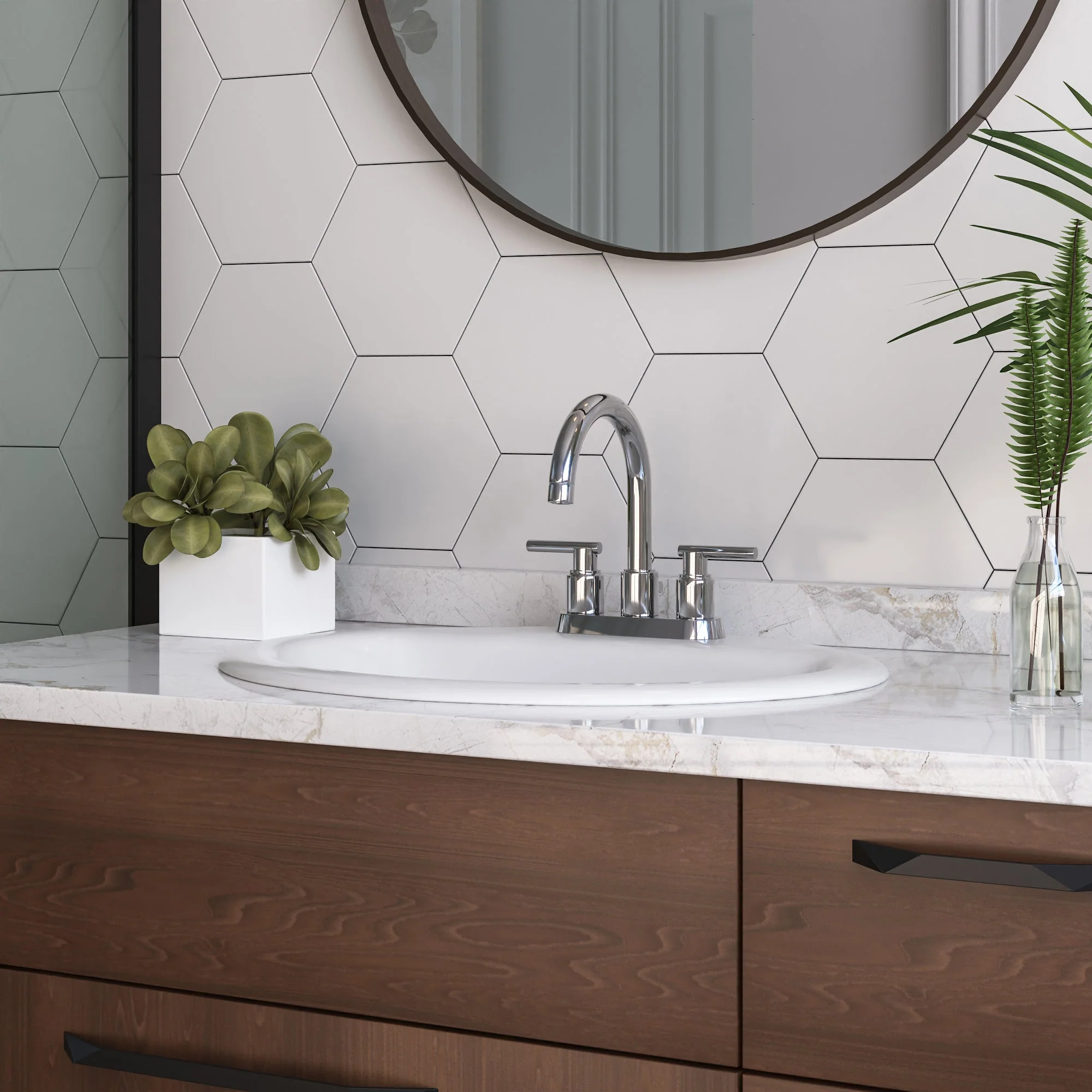 16.94" Round Drop-in Bathroom Sink, Overflow Hole - Image 2