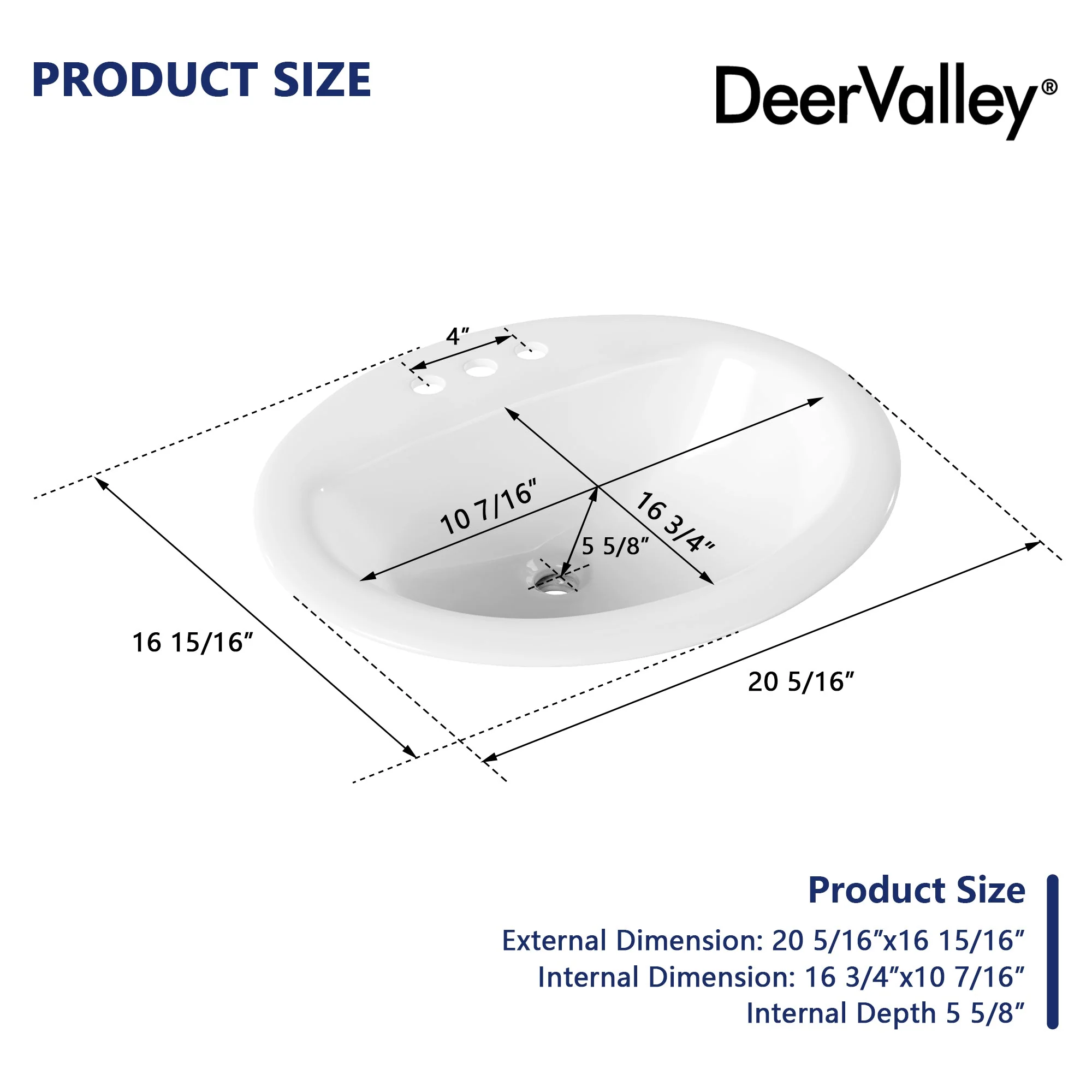 16.94" Round Drop-in Bathroom Sink, Overflow Hole - Image 6