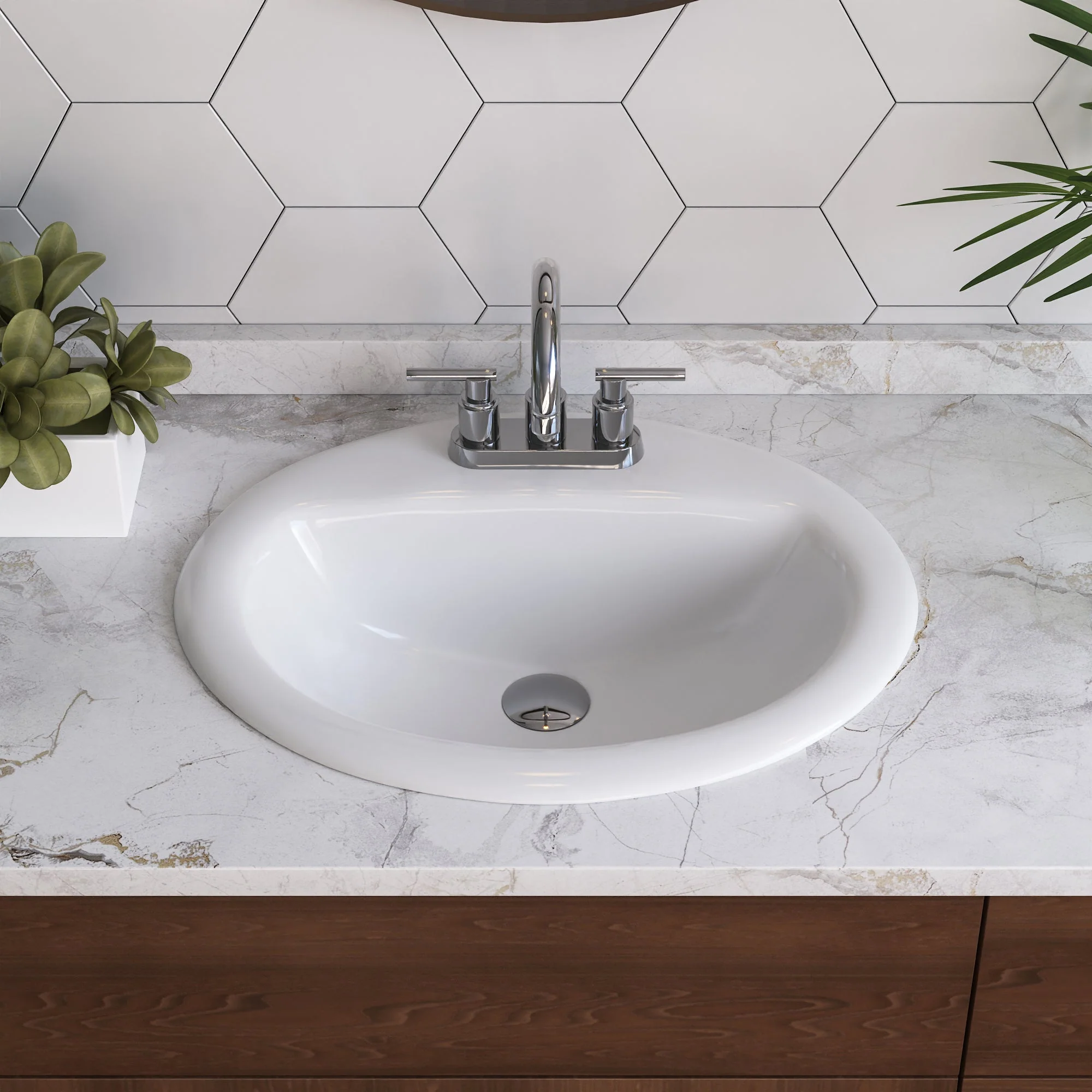 16.94" Round Drop-in Bathroom Sink, Overflow Hole - Image 7
