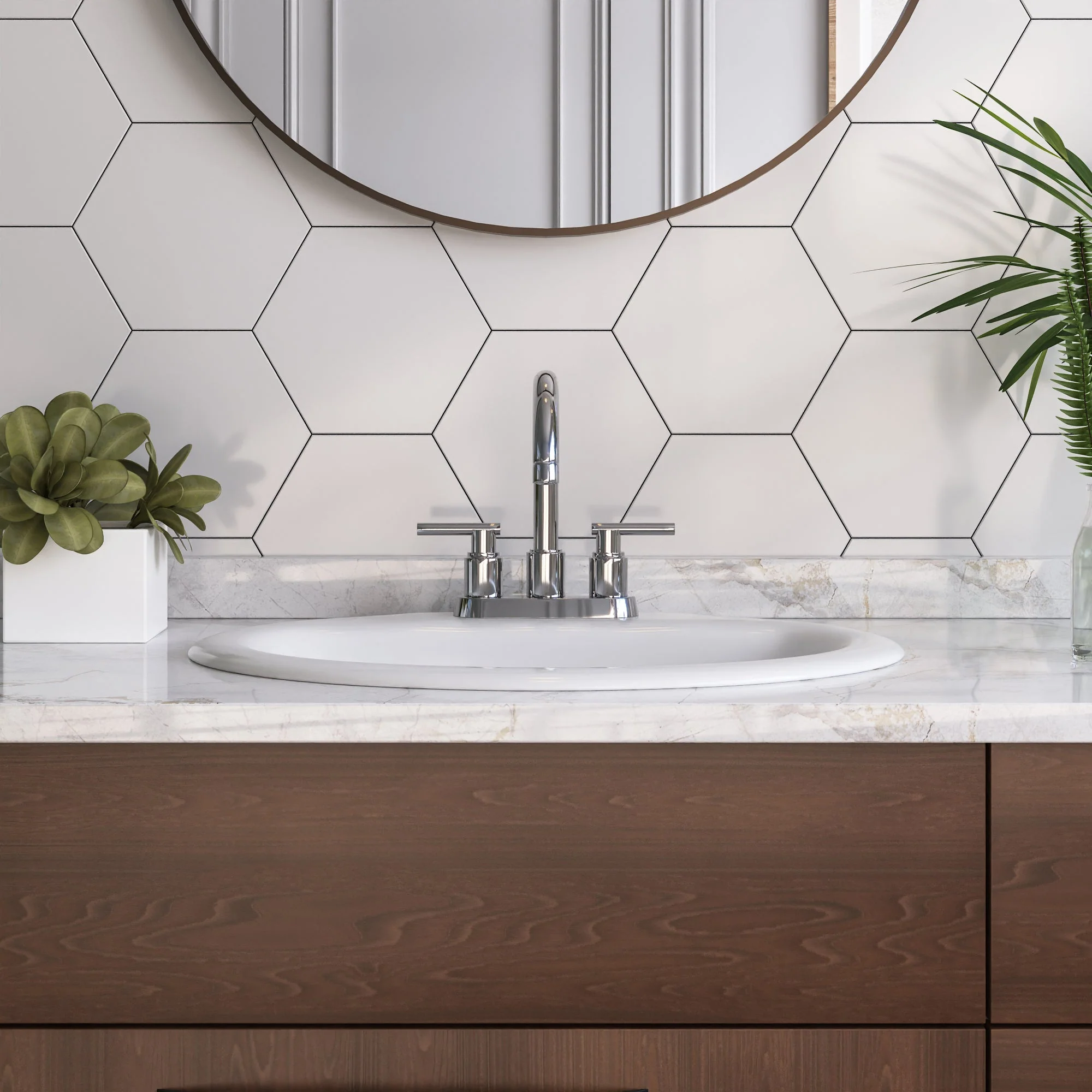 16.94" Round Drop-in Bathroom Sink, Overflow Hole - Image 8