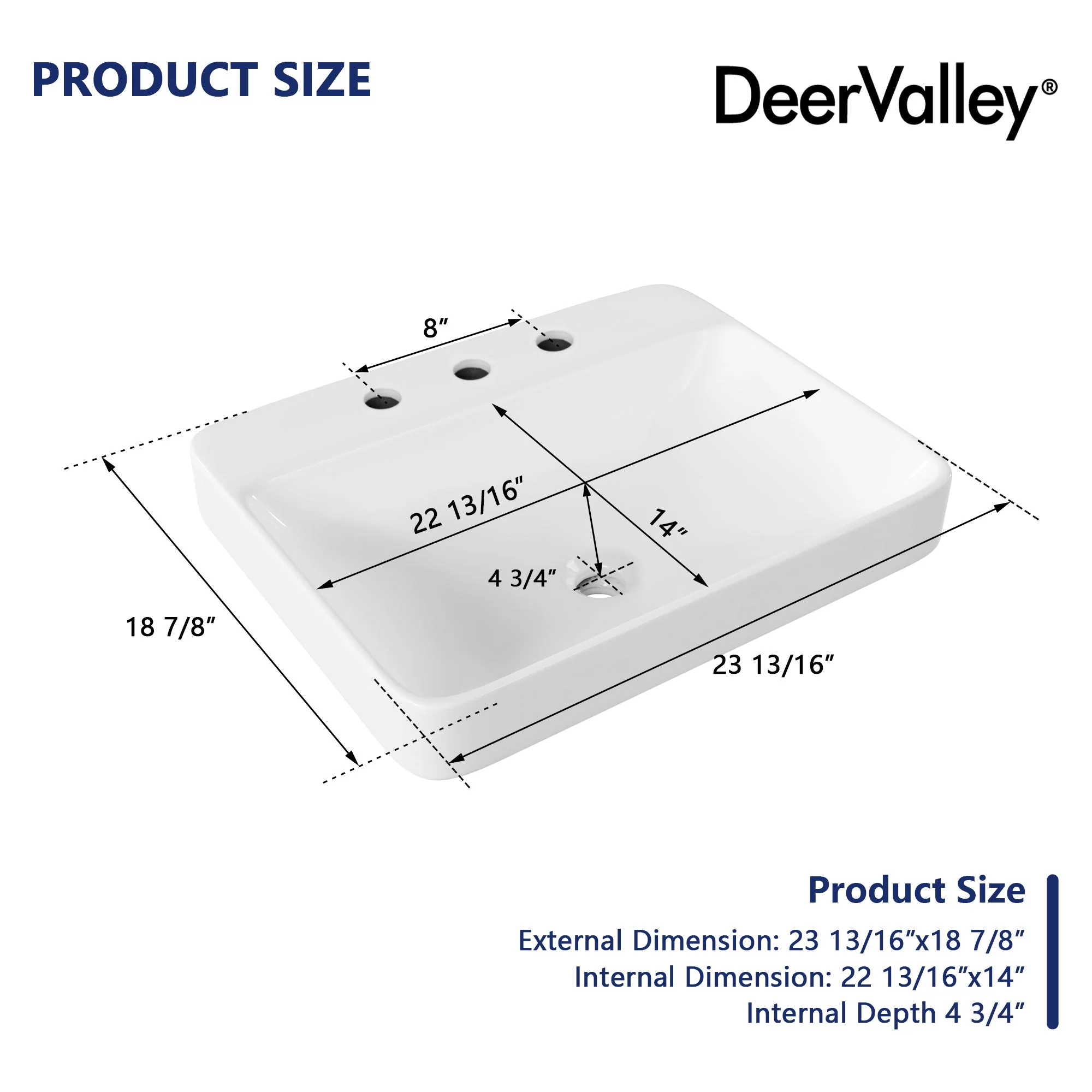 DeerValley DV-1DS0121 Drop-in Sinks Modern Semi-Recessed Ceramic Overflow - Image 8