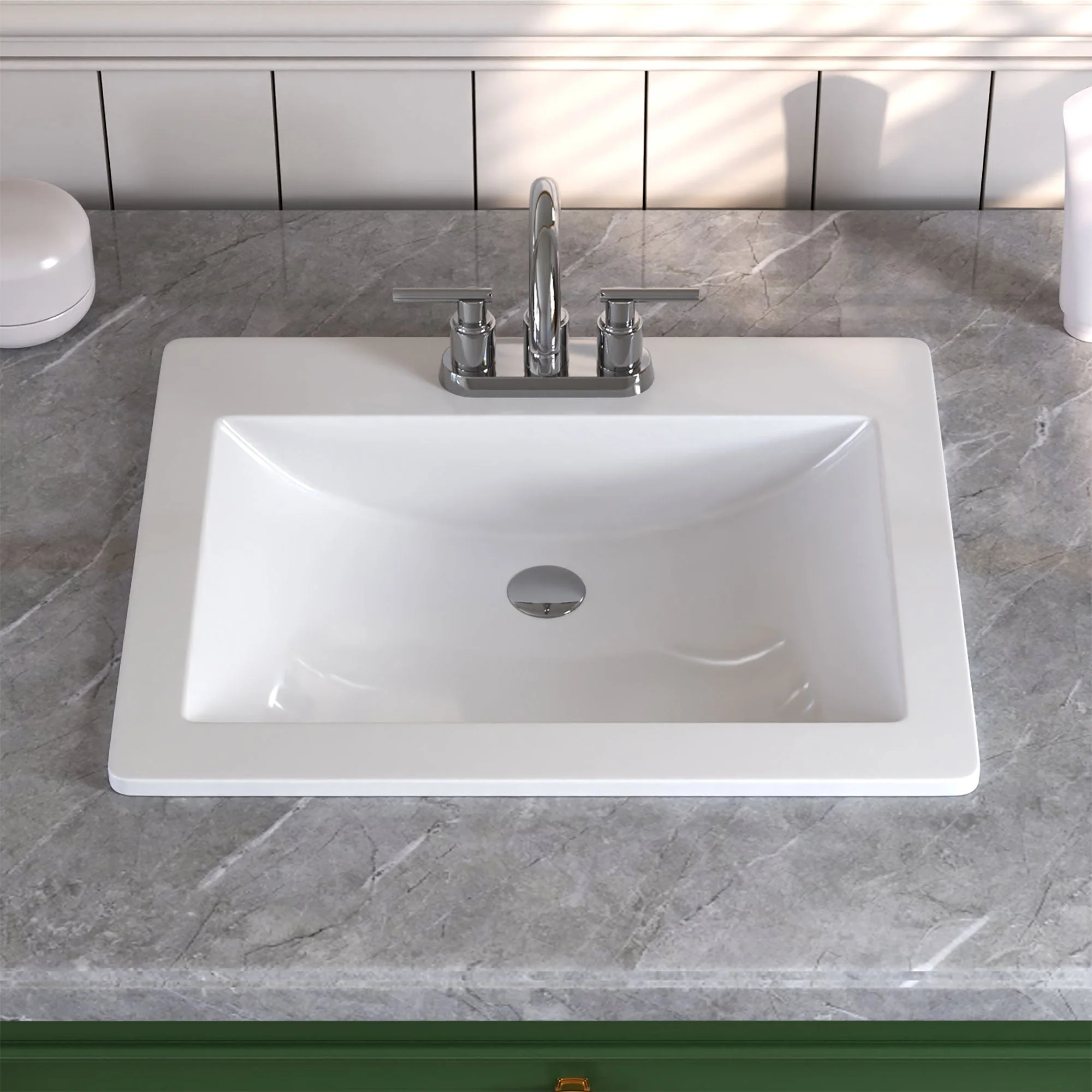 DeerValley DV-1DS0122 Drop-in Sinks Scratch Resistant Modern White 3-Hole Design - Image 2