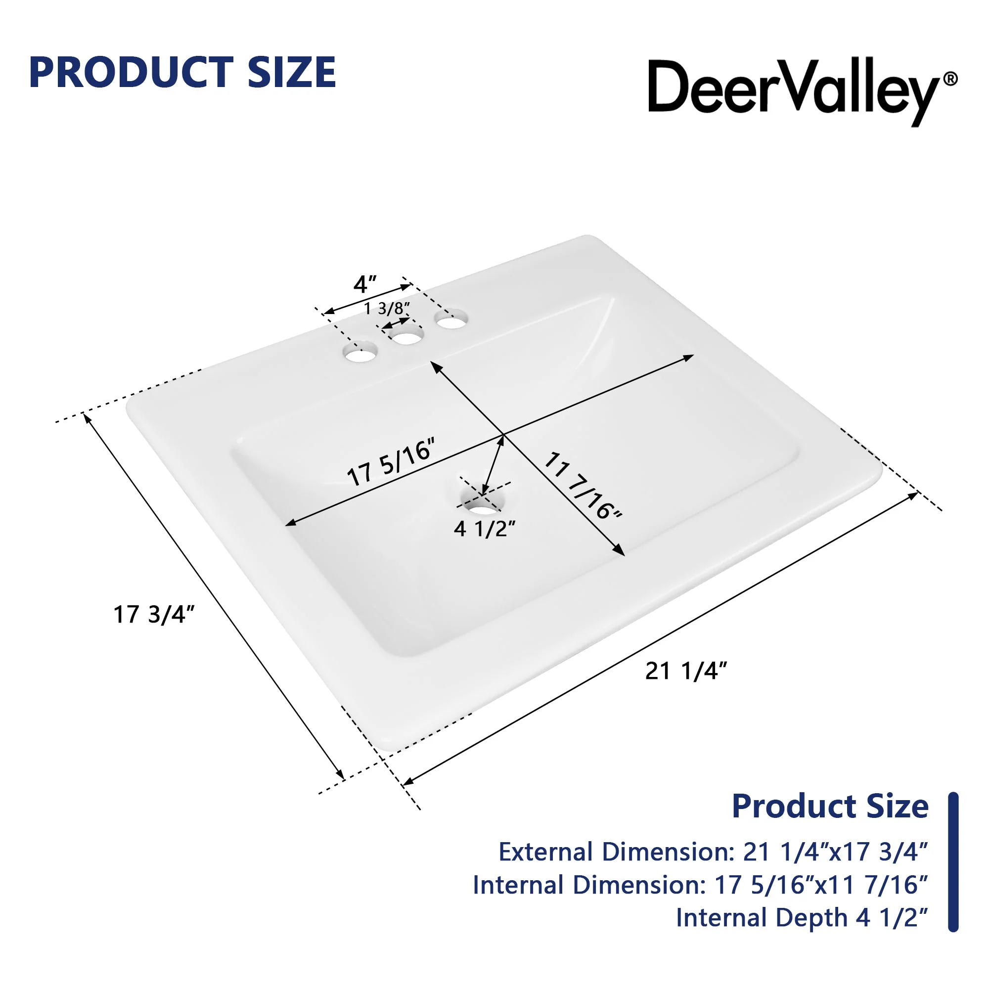 DeerValley DV-1DS0122 Drop-in Sinks Scratch Resistant Modern White 3-Hole Design - Image 5