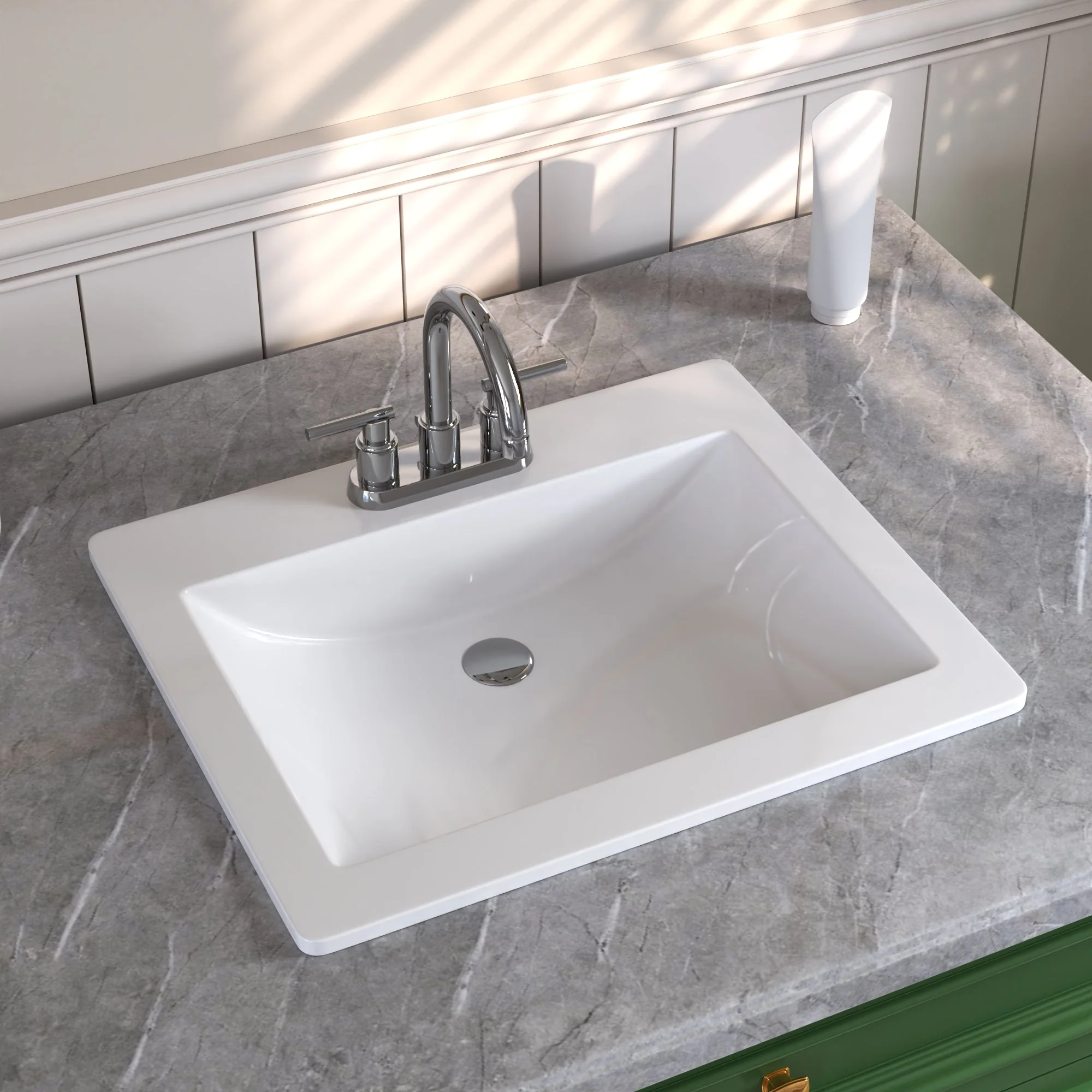 DeerValley DV-1DS0122 Drop-in Sinks Scratch Resistant Modern White 3-Hole Design - Image 8