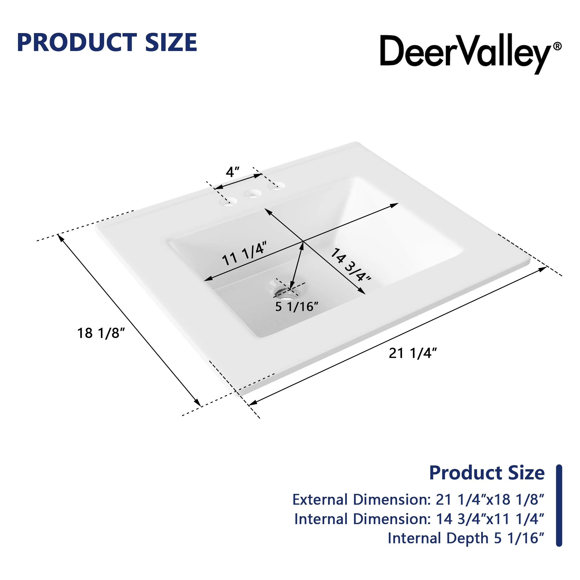 DeerValley DV-1DS0123 Drop-in Sinks Fireclay Durable 3-Hole Overflow - Image 4