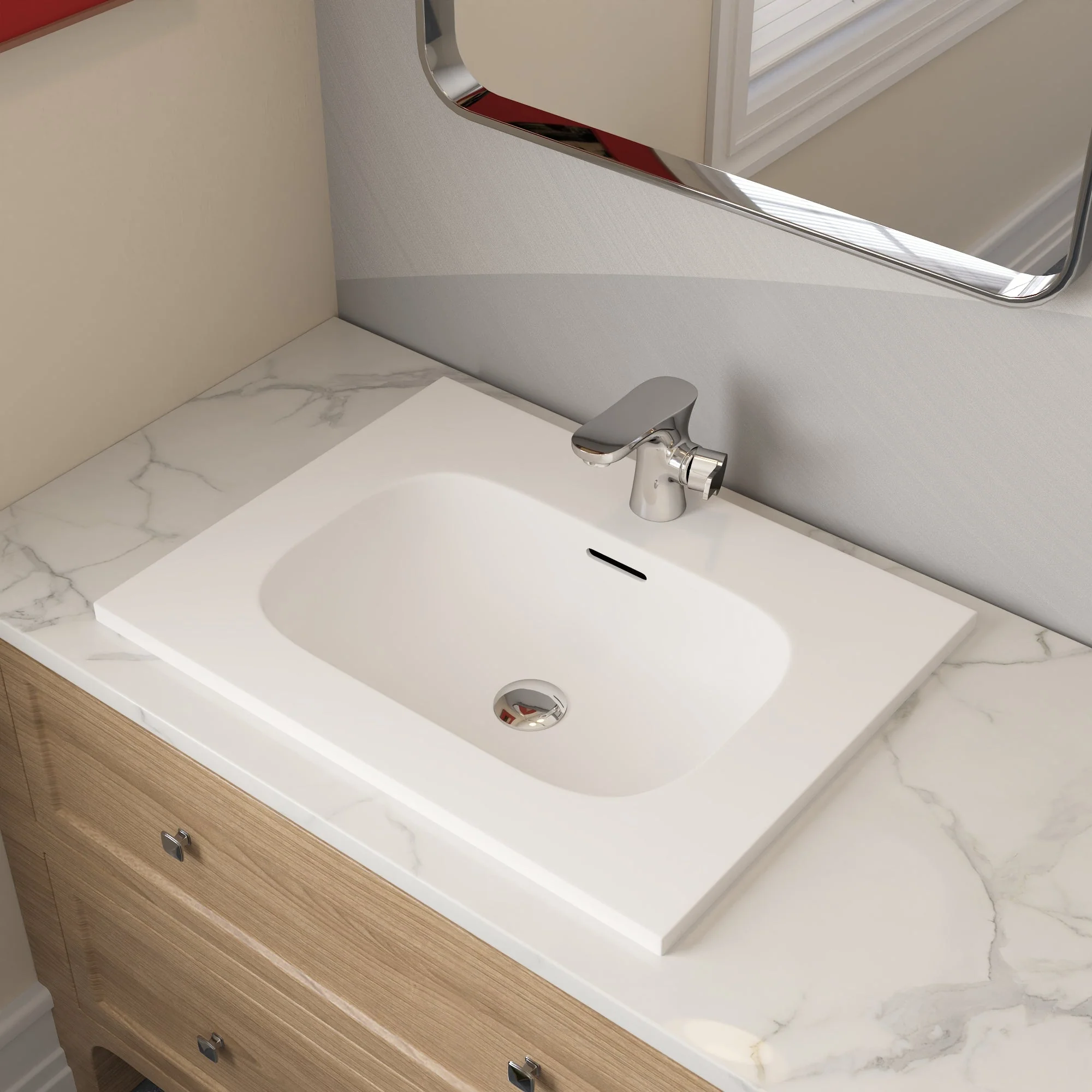 23 5/8" x 18 1/8" White Rectangular Acrylic Drop-in Bathroom Sink with Overflow and 35mm Faucet Hole - Image 12