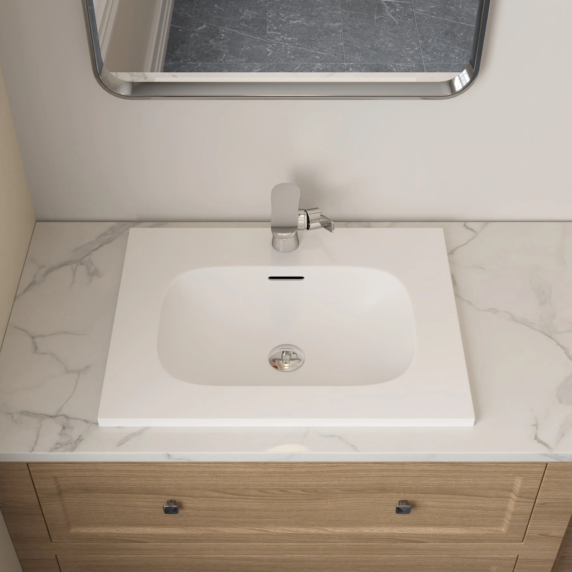 23 5/8" x 18 1/8" White Rectangular Acrylic Drop-in Bathroom Sink with Overflow and 35mm Faucet Hole - Image 14