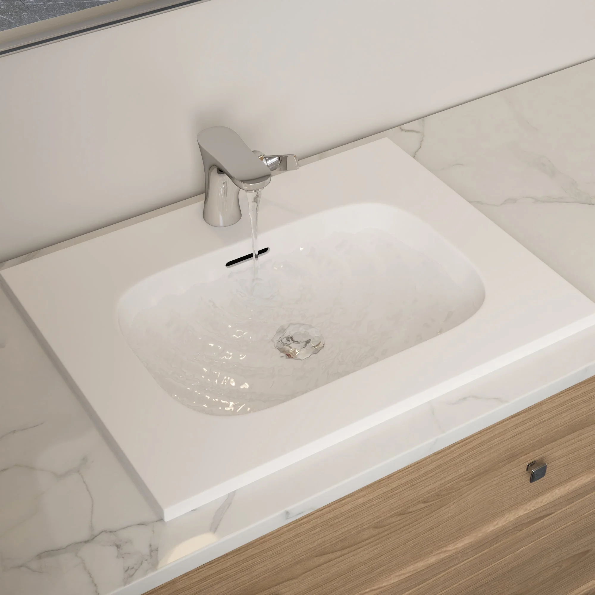 23 5/8" x 18 1/8" White Rectangular Acrylic Drop-in Bathroom Sink with Overflow and 35mm Faucet Hole - Image 15