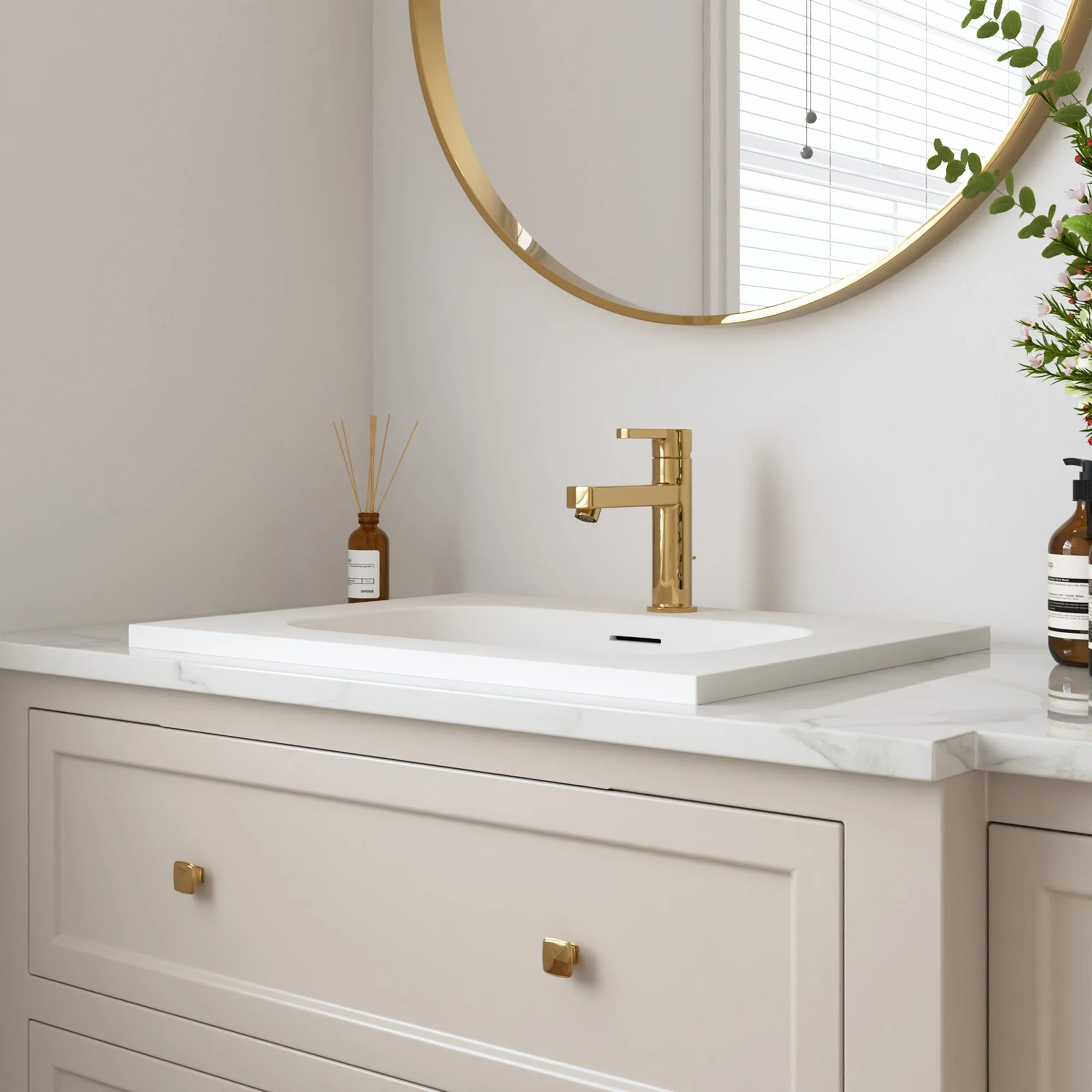 23 5/8" x 18 1/8" White Rectangular Acrylic Drop-in Bathroom Sink with Overflow and 35mm Faucet Hole - Image 2