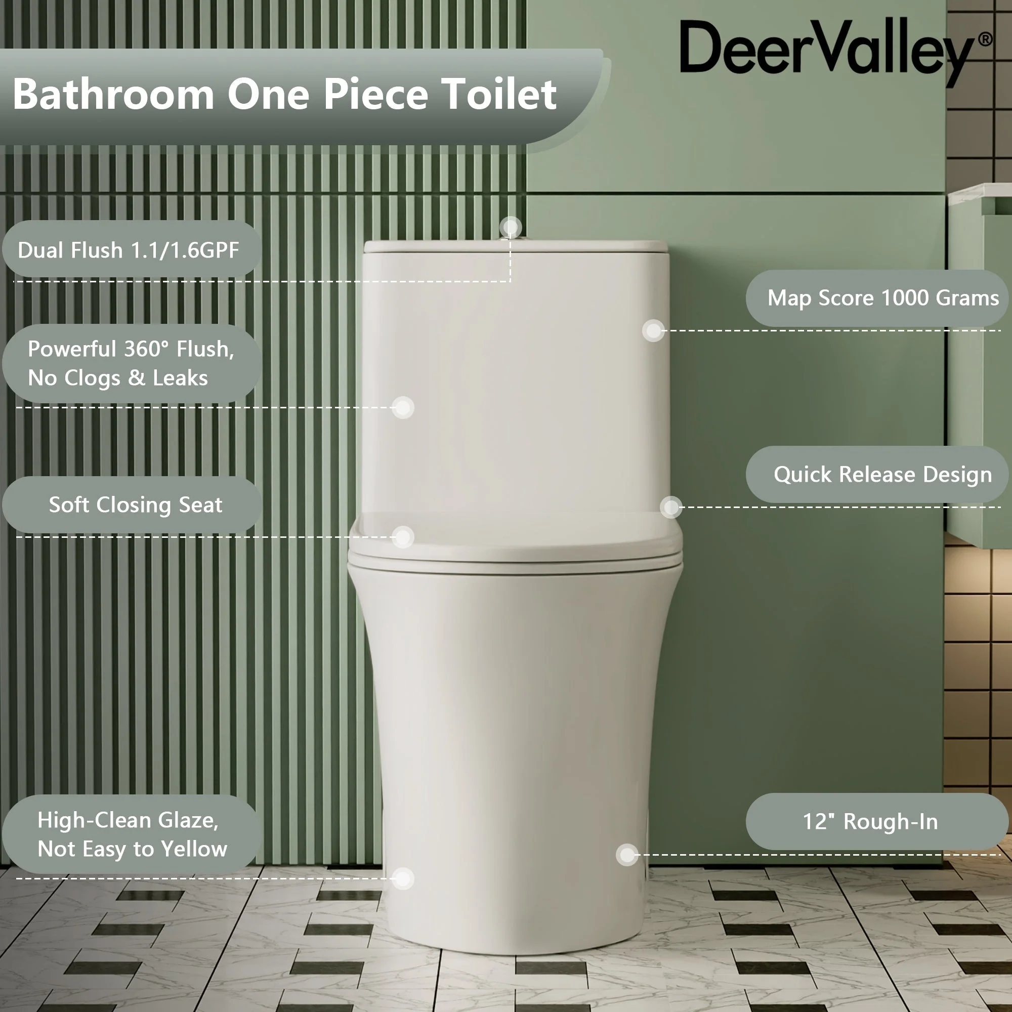 DeerValley DV-1F0248 One-piece Toilets Space-Saving Skirted Seamless Clean - Image 13