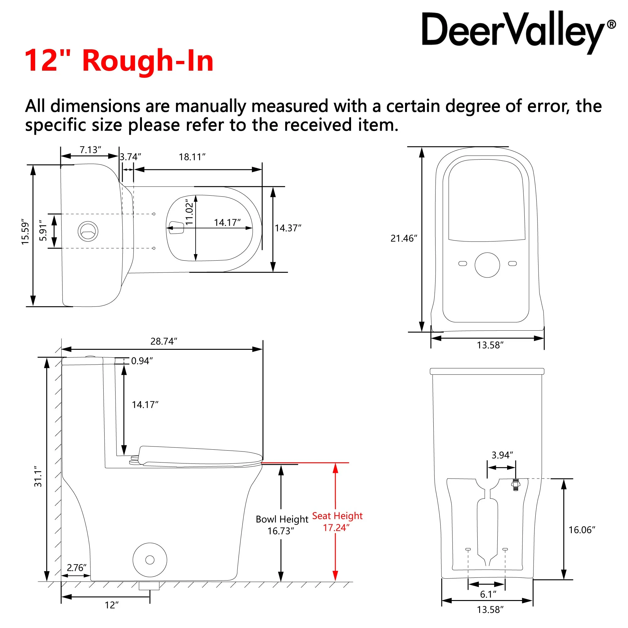 DeerValley DV-1F0249 One Piece Toilet Dual Flush Soft Close Skirted Easy Clean - Image 7