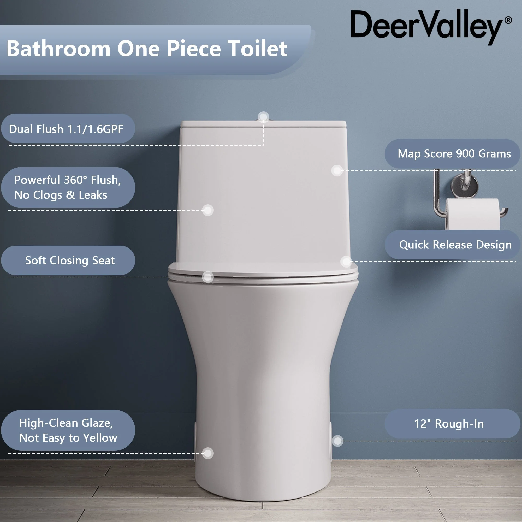 DeerValley DV-1F0250 One-Piece Toilet Soft-Close Seat Skirted Design Dual Flush - Image 9