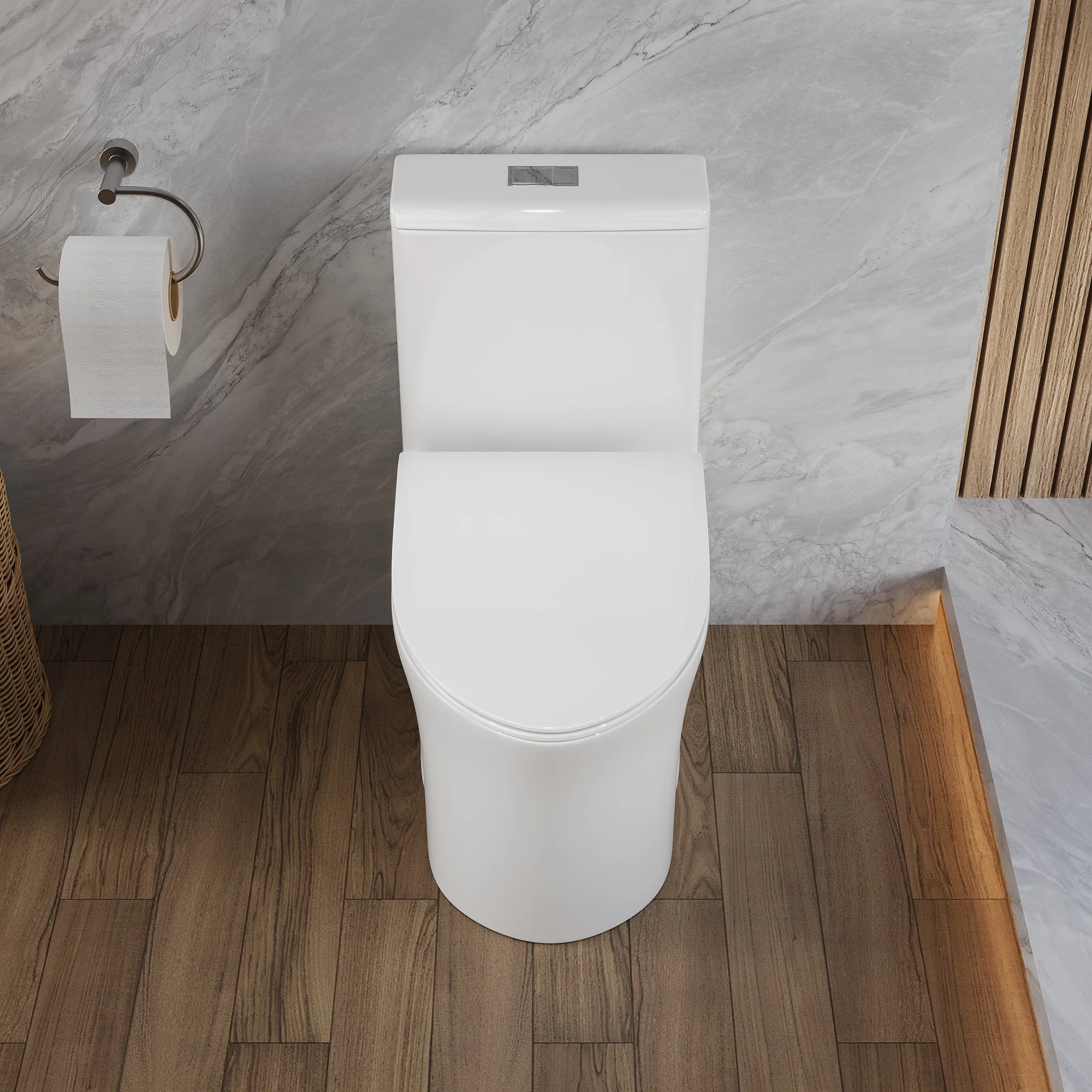 DeerValley Compact One-Piece Toilet for Small Bathrooms, Rimless Bowl Modern Elongated Toilet with Powerful Dual Flush, Soft-Close Seat, 12" Rough-In, High-Efficiency, Space-Saving & Quiet White Design, DV-1F0369 - Image 2
