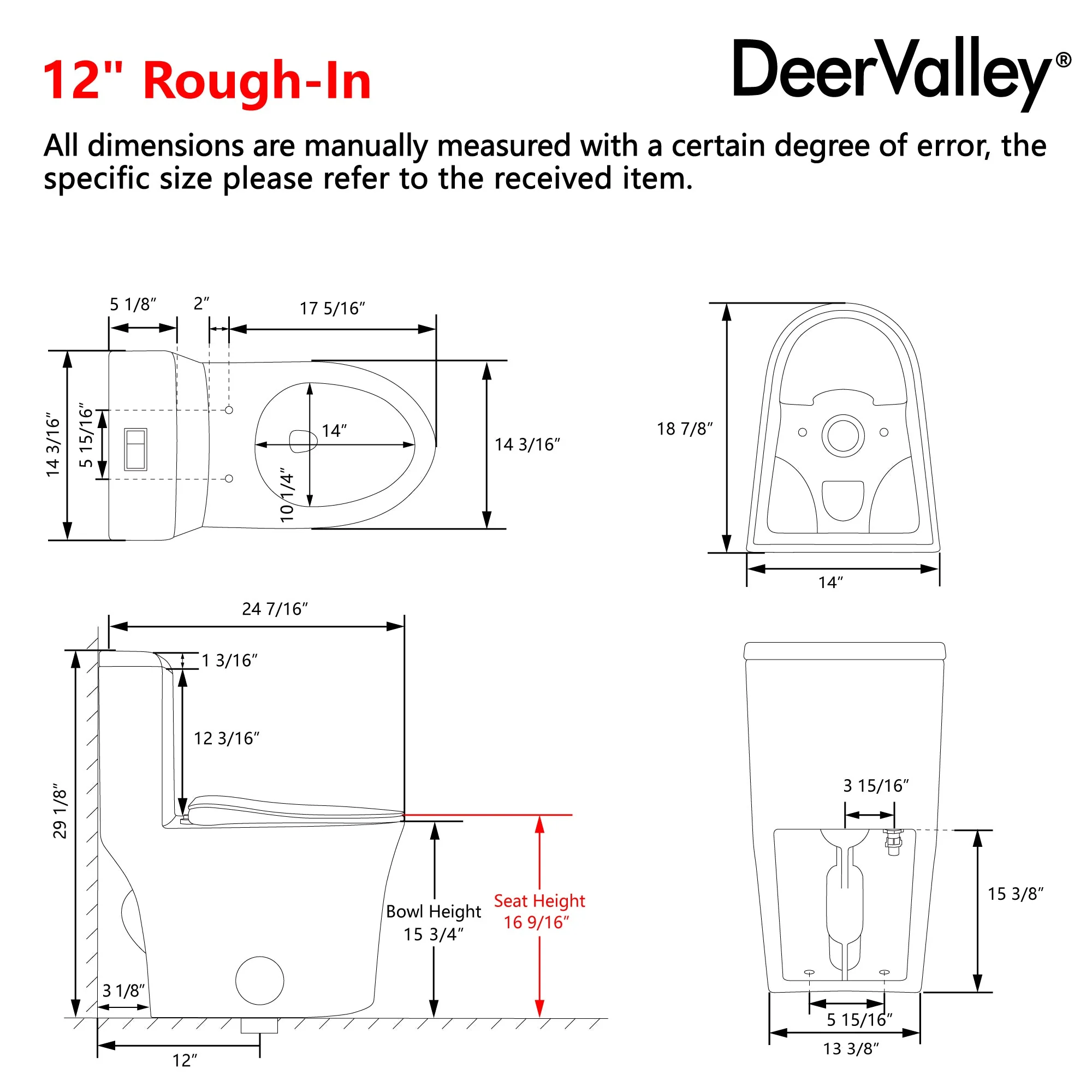 DeerValley Compact One-Piece Toilet for Small Bathrooms, Rimless Bowl Modern Elongated Toilet with Powerful Dual Flush, Soft-Close Seat, 12" Rough-In, High-Efficiency, Space-Saving & Quiet White Design, DV-1F0369 - Image 6